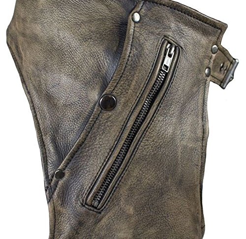 Men's Distressed Brown Leather Motorcycle Riding Chaps - Soft & Durable for Comfortable Long Rides - Perfect for Bikers, Harley Davidson Riders & Motorcycle Enthusiasts