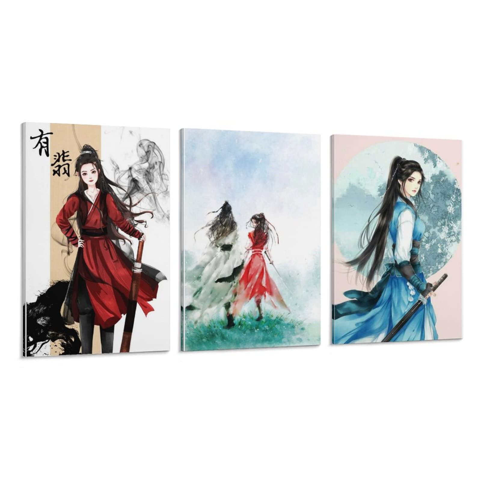 Legend of Fei Wuxia Drama Canvas Art Print - Zhou Fei Three Panel Wall Poster 24x36 inches (60x90cm) - Chinese Historical Romance Action Adventure Home Decor for Living Room, Bedroom & Office