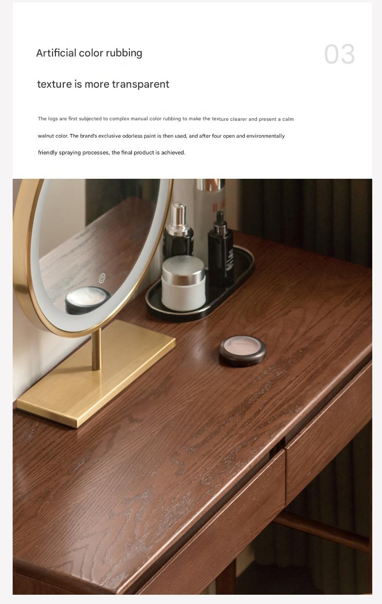 Modern Oak Solid Wood Retractable Vanity Dressing Table with Mirror - Perfect for Bedroom, Bathroom & Makeup Organization