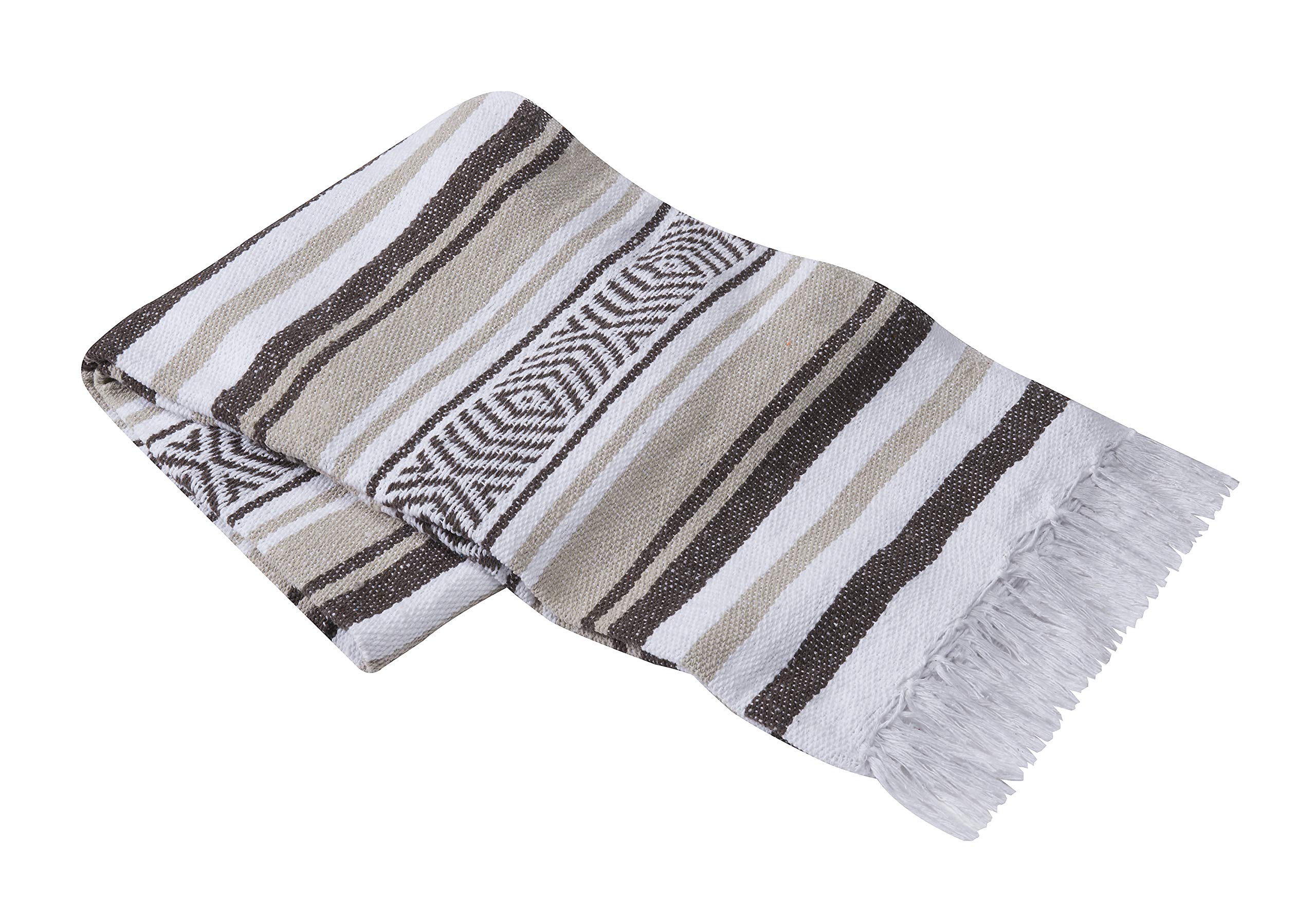 Authentic Mexican Yoga Blankets - 10-Pack Wholesale Set - Handwoven in Mexico (Dark Brown/Tan/White) - Perfect for Yoga Studios, Meditation & Beach Outings