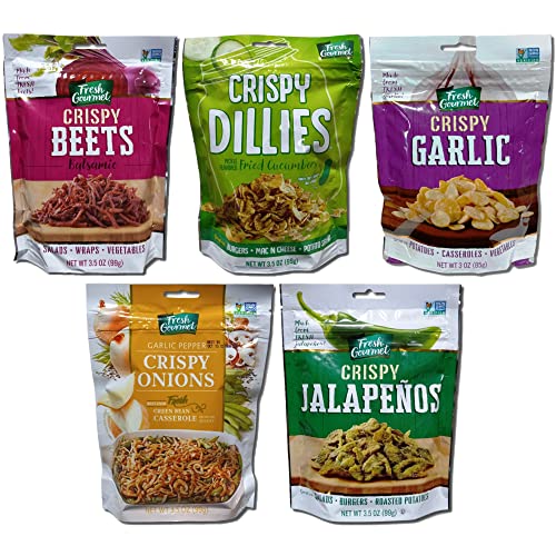 Tribeca Curations Crispy Salad Topping Variety Pack - 5 Flavors (Beets, Cucumbers, Garlic, Jalapenos & Onions) | Crunchy Toppings for Salads, Bowls & Snacks | Healthy Vegan Gluten-Free Garnish