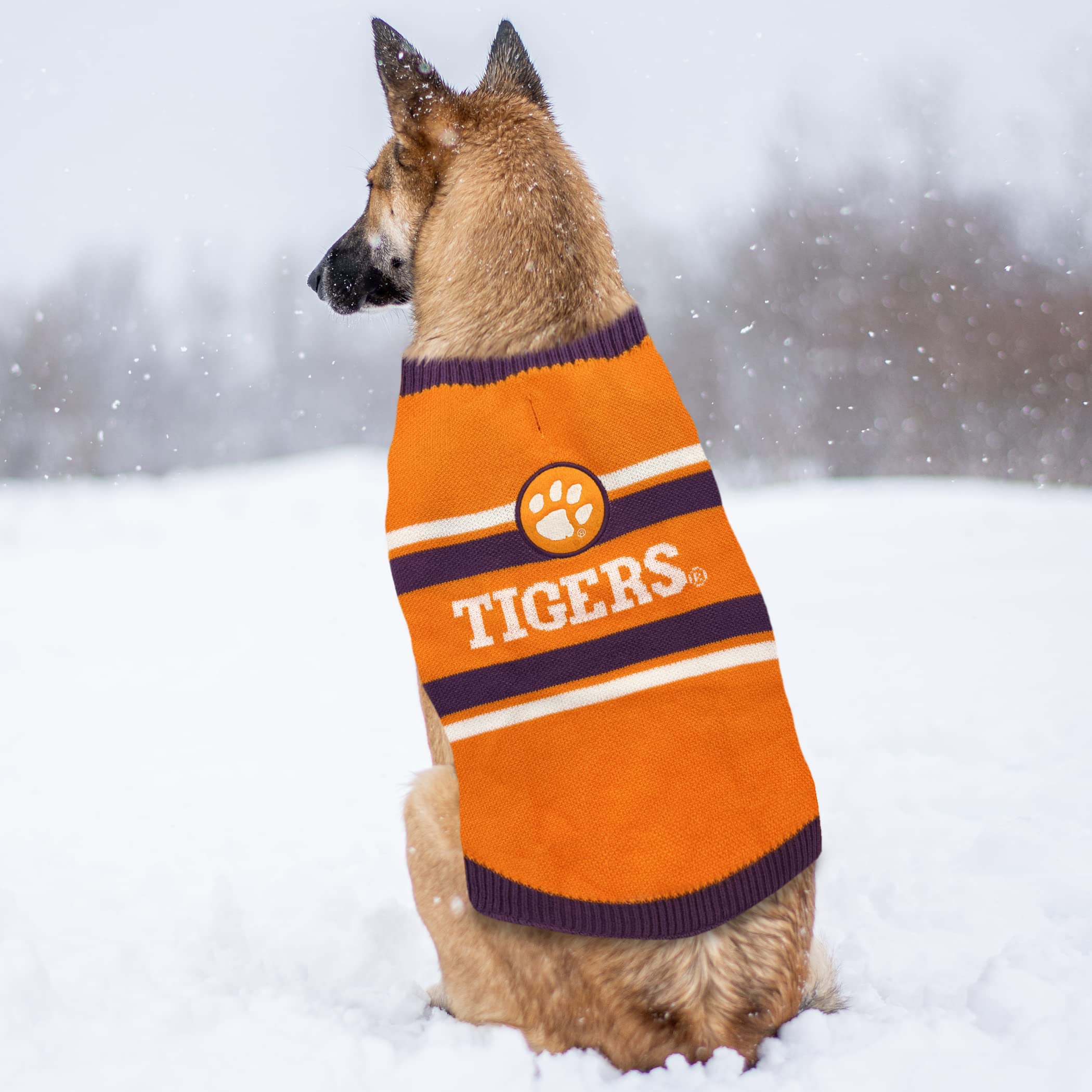 NCAA Clemson Tigers Dog Sweater - Extra Small Warm Cozy Knit Pet Sweater with Team Logo for Puppies & Dogs - Perfect for Game Day, Winter Walks & Pet Photos