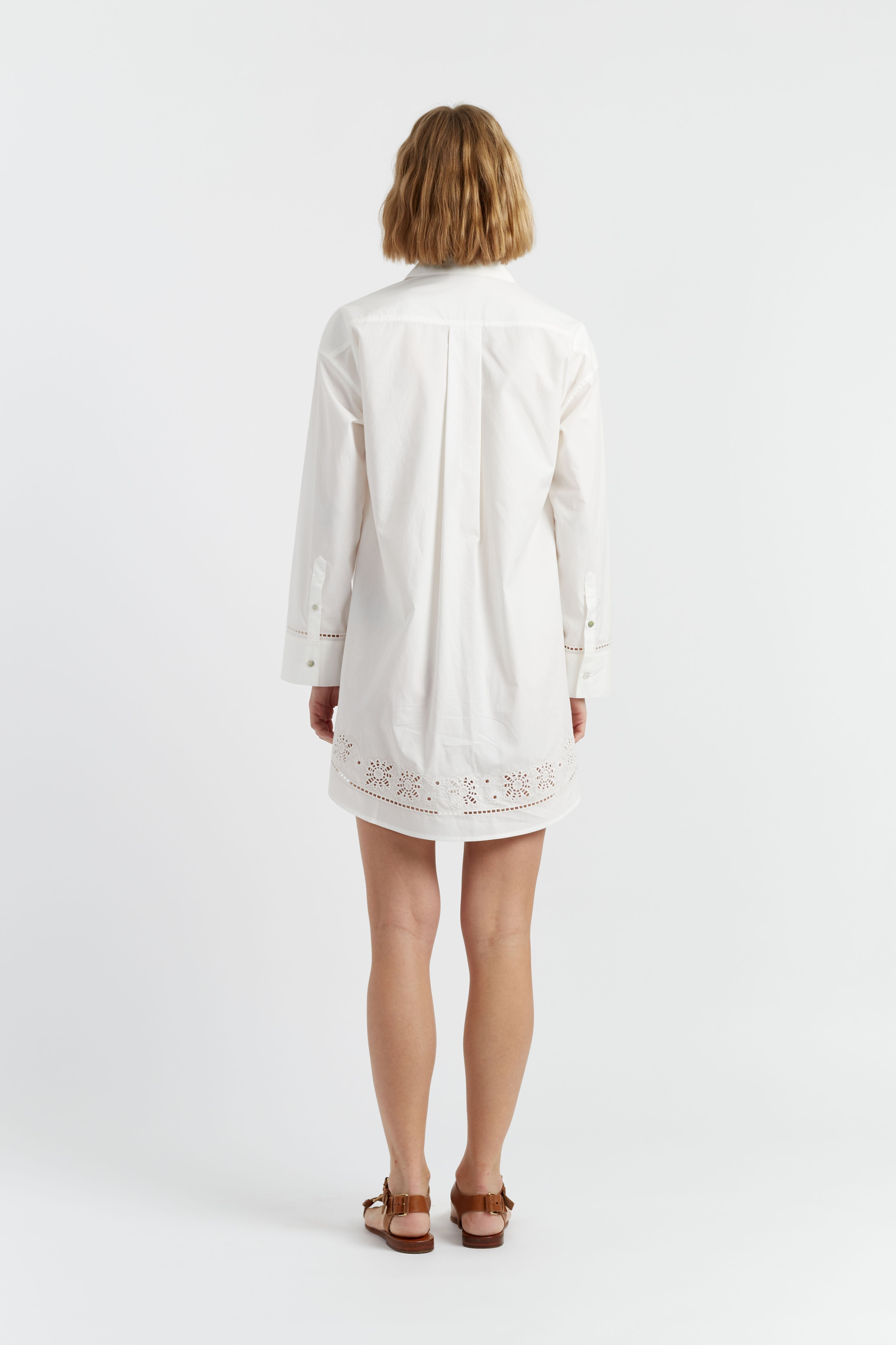 Soft Cream Cotton Lyocell Embroidered Shirt Dress for Women | Elegant Casual & Office Wear | Perfect for Spring Summer Outfits, Brunch Dates and Work Attire