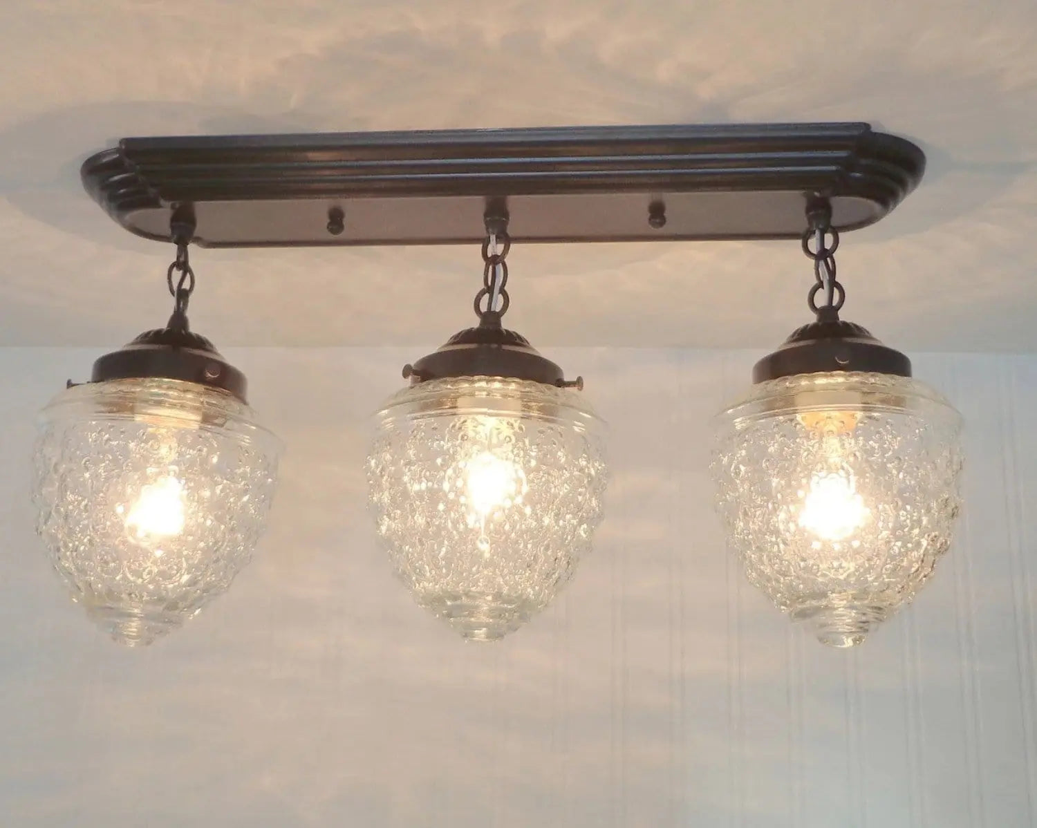 Vintage Rectangular Glass Ceiling Light Fixture with Triple Chain Hanging - Perfect for Dining Room, Kitchen Island or Bedroom Lighting