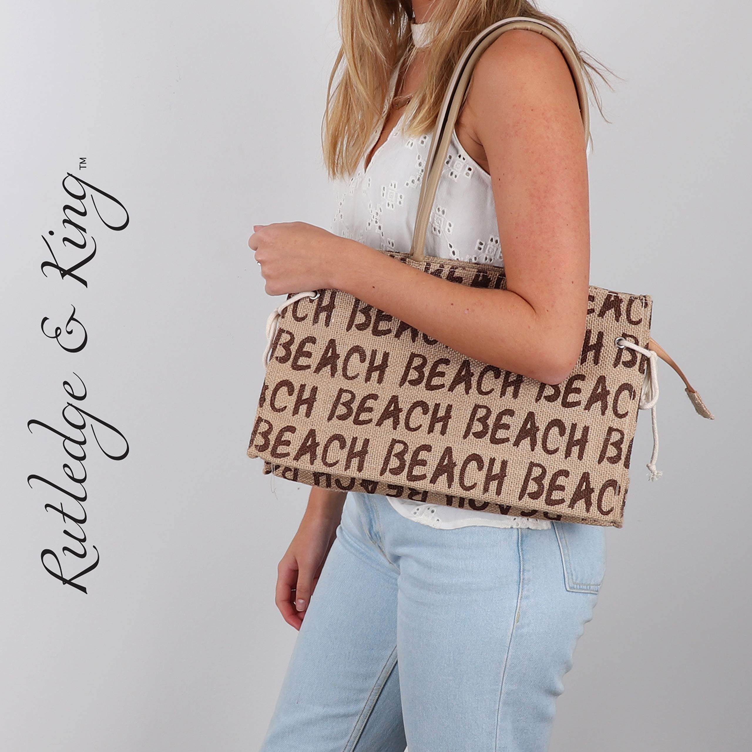 Rutledge & King Large Beach Tote Bag with Rope Handles - Stylish Canvas Carryall for Women, Perfect for Pool, Vacation & Summer Travel Accessories