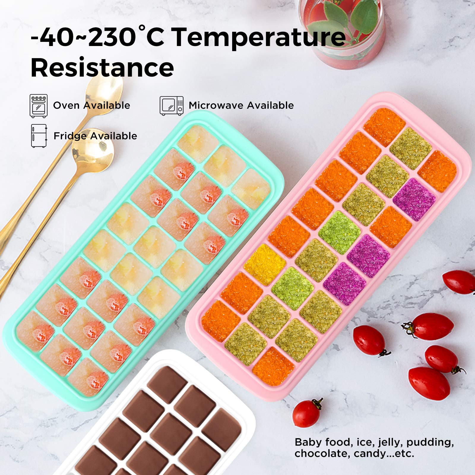 Premium Soft Silicone Ice Cube Tray with Secure PP Lid - Flexible Freezer-Safe Ice Mold (24 Cubes, Blue) for Cocktails, Smoothies & Party Drinks