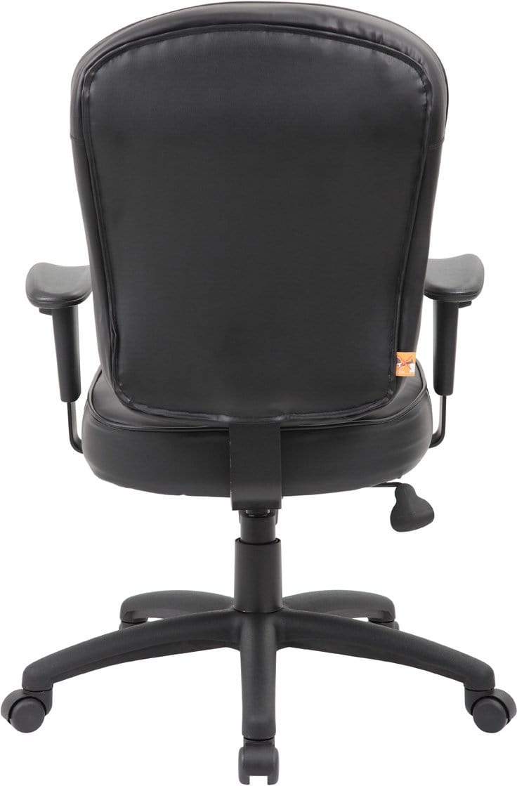 Premium Boss Black Leather Task Chair with Adjustable Arms [B1562] - Ergonomic Office Chair for Home & Executive Workspaces