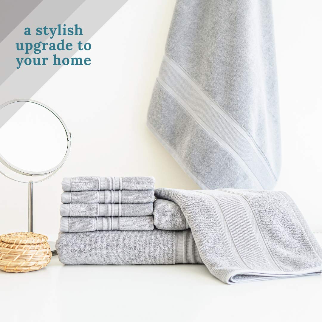 Premium 8-Piece Bathroom Towel Set - 100% Turkish Cotton, Ultra Soft & Absorbent - Includes 2 Bath Towels, 2 Hand Towels, 4 Washcloths (Light Grey) - Perfect for Spa, Guest Bathroom & Luxury Home Decor
