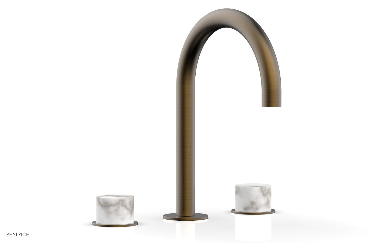 BASIC II Widespread Bathroom Faucet with White Marble Handles - 8 Inch Centerset, Brushed Nickel Finish for Modern Vanity Sinks (Model 230-03) - Perfect for Guest Bathrooms and Powder Rooms