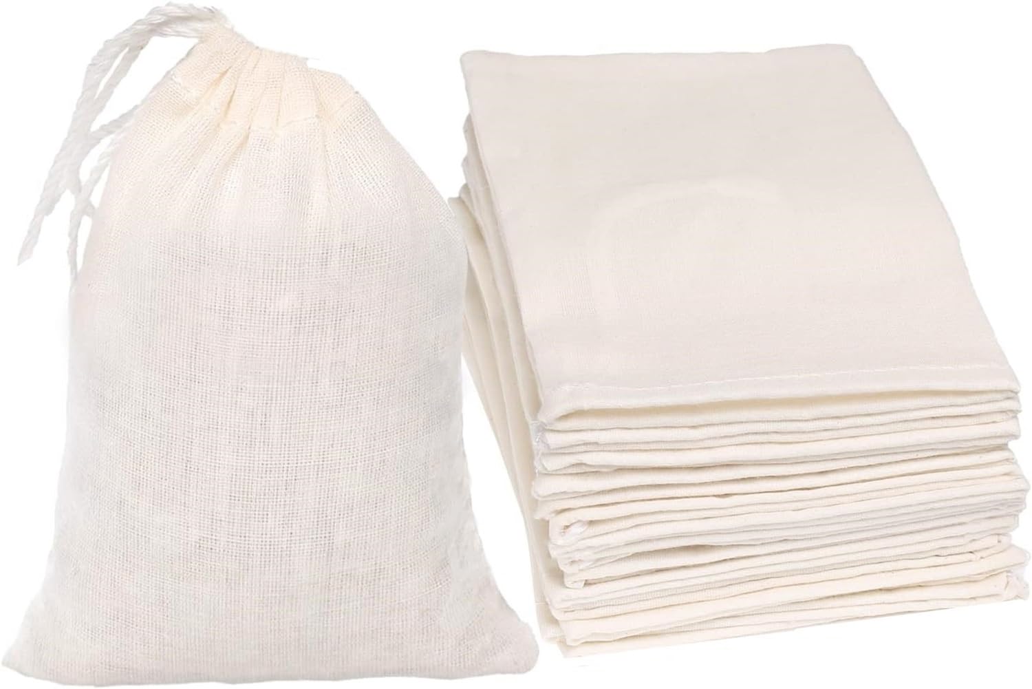 50PCS Drawstring Cotton Muslin Bags - 5x7 Inch Natural Fabric Favor Bags for Wedding, Party, Christmas, Tea, Jewelry & DIY Crafts - Perfect for Gift Wrapping, Party Favors & Small Item Storage