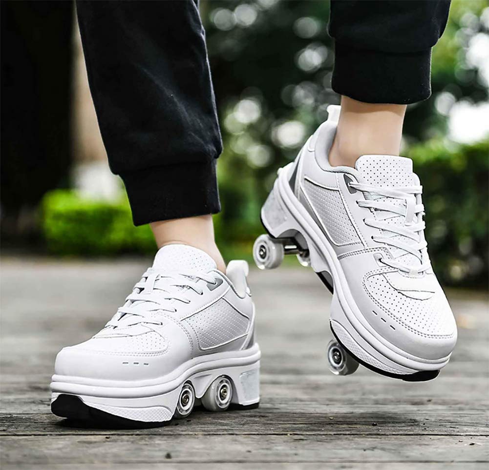 Automatic Roller Shoes for Men & Women - 2-in-1 Double Deform Wheel Skating Shoes with Removable Pulleys for Adults & Kids | Perfect for Commuting, Fitness & Outdoor Fun
