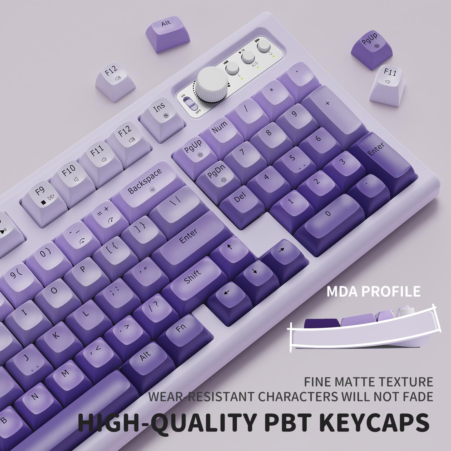 EWEADN V97 Cute Creamy Wireless Gaming Keyboard - Bluetooth/2.4GHz Dual Mode, RGB Backlit, Media Knob, Ergonomic Curved Design, Rechargeable Quiet Mechanical Keyboard for MAC/PC/Xbox (Gradient Purple) - Perfect for Gaming, Office Work & Late-Night Typing