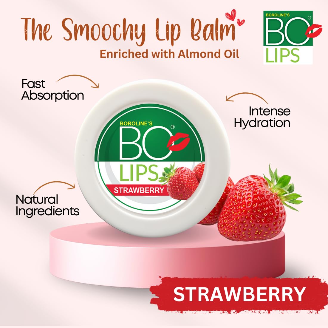 BOROLINE Bo Lips Nourishing Lip Balm - Strawberry, Vanilla & Chocolate Flavored with Natural Almond Oil - Pack of 3 for Soft Glossy Lips | Perfect for Daily Hydration, Winter Care & On-the-Go Lip Protection