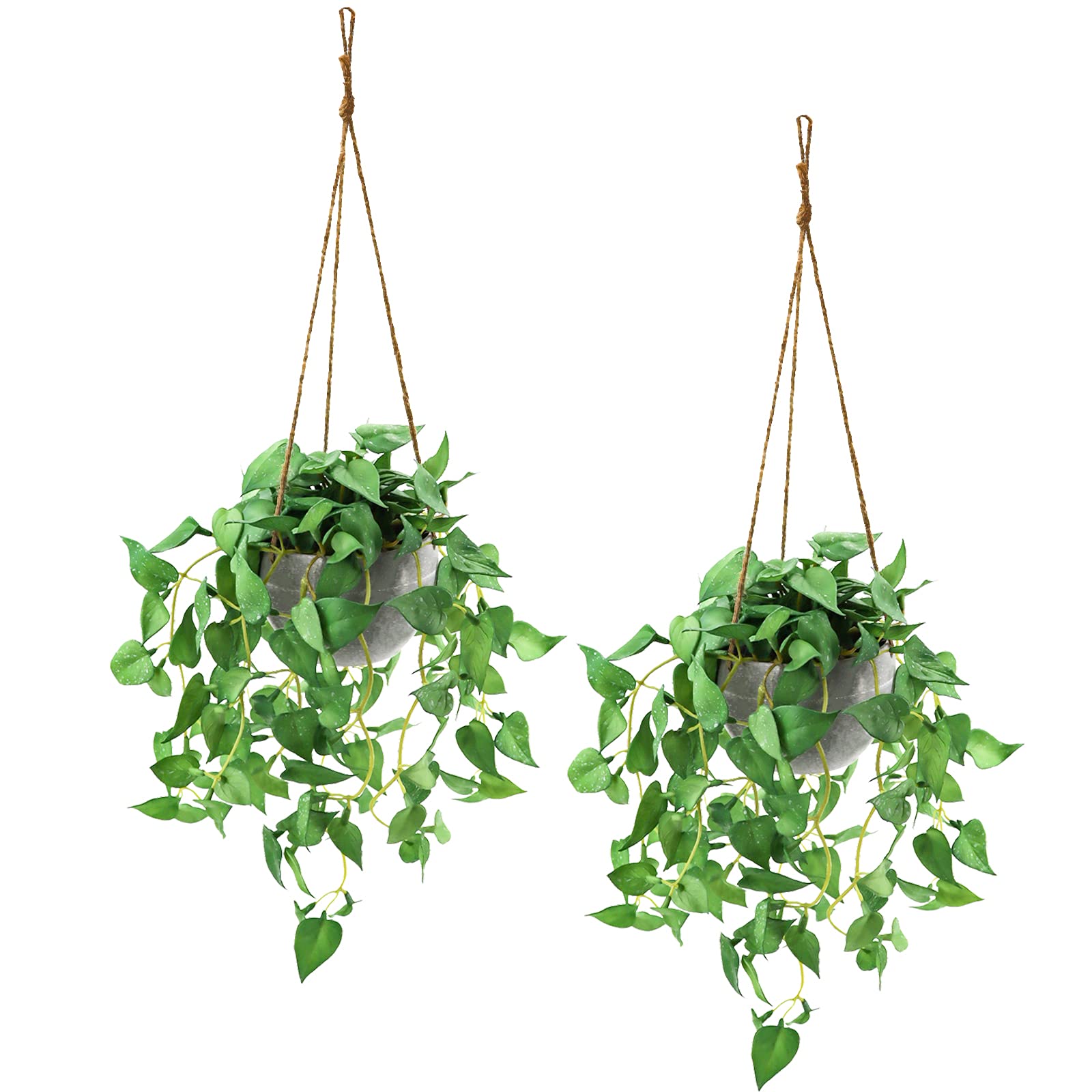 2 Pack Fake Hanging Plants with Pots - Artificial Anthurium Leaf Hanging Basket for Wall Decor - Indoor/Outdoor Home, Office, Patio & Garden Decoration