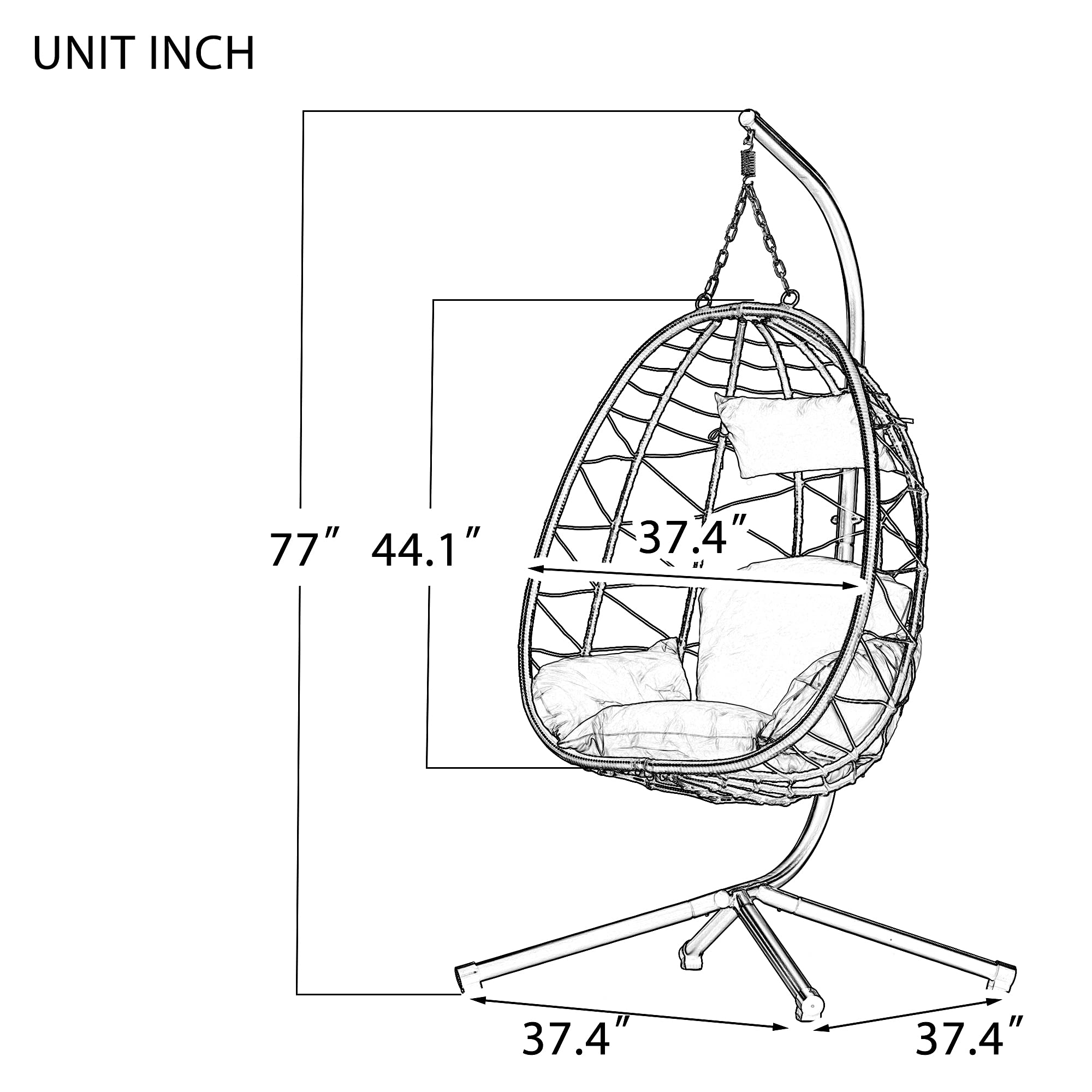 Indoor Outdoor Egg Chair with Stand - Wicker Hanging Swing Chair for Patio, Bedroom, Living Room & Balcony - Black Hammock Basket Chair (Perfect for Relaxing, Reading & Lounging in Garden or Home)