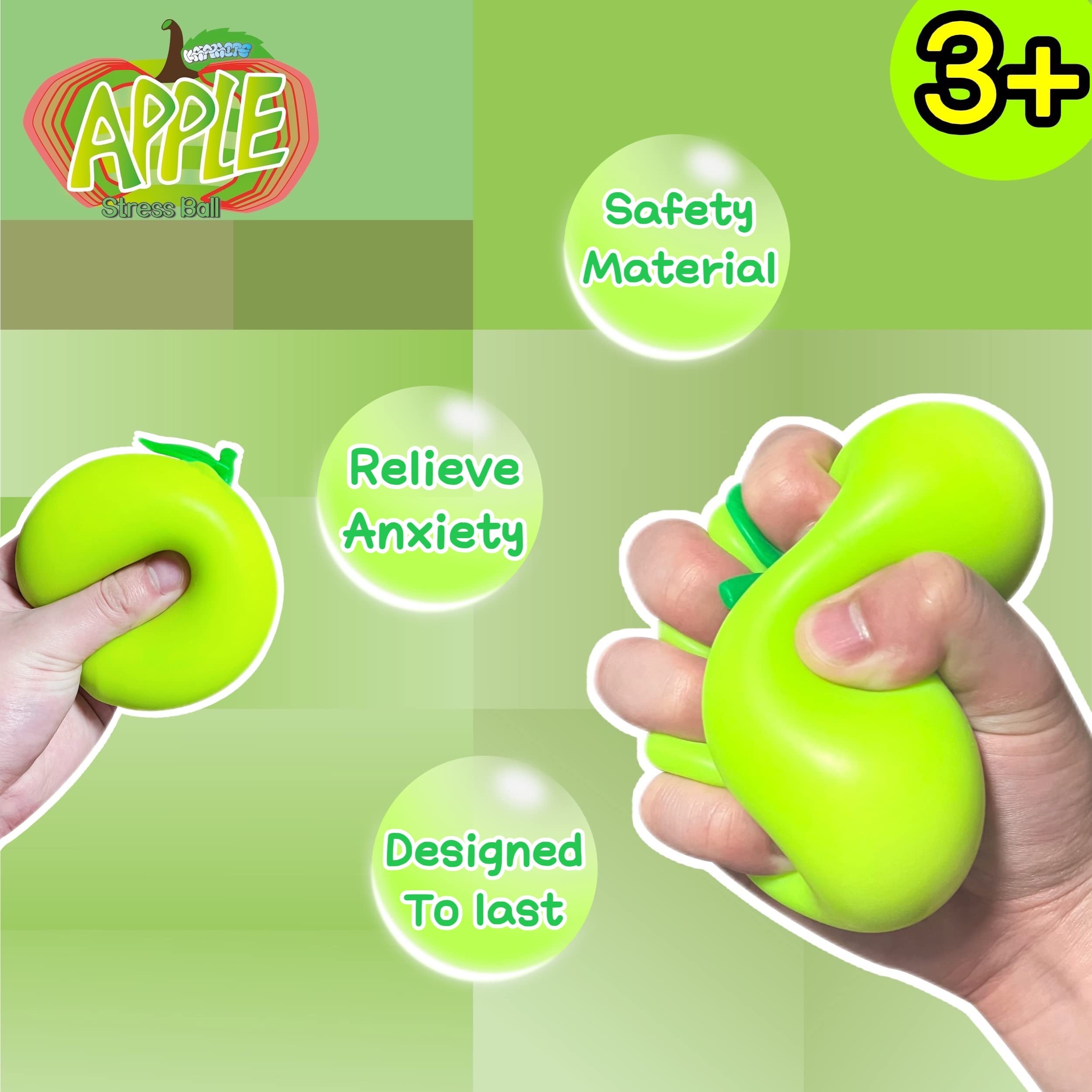 Soft Stress Relief Squeeze Ball for Adults & Kids - Stretchy Fidget Toy for ADHD, Autism & Anxiety - Squishy Apple Sensory Ball for Office, School & Travel (Pack of 1)