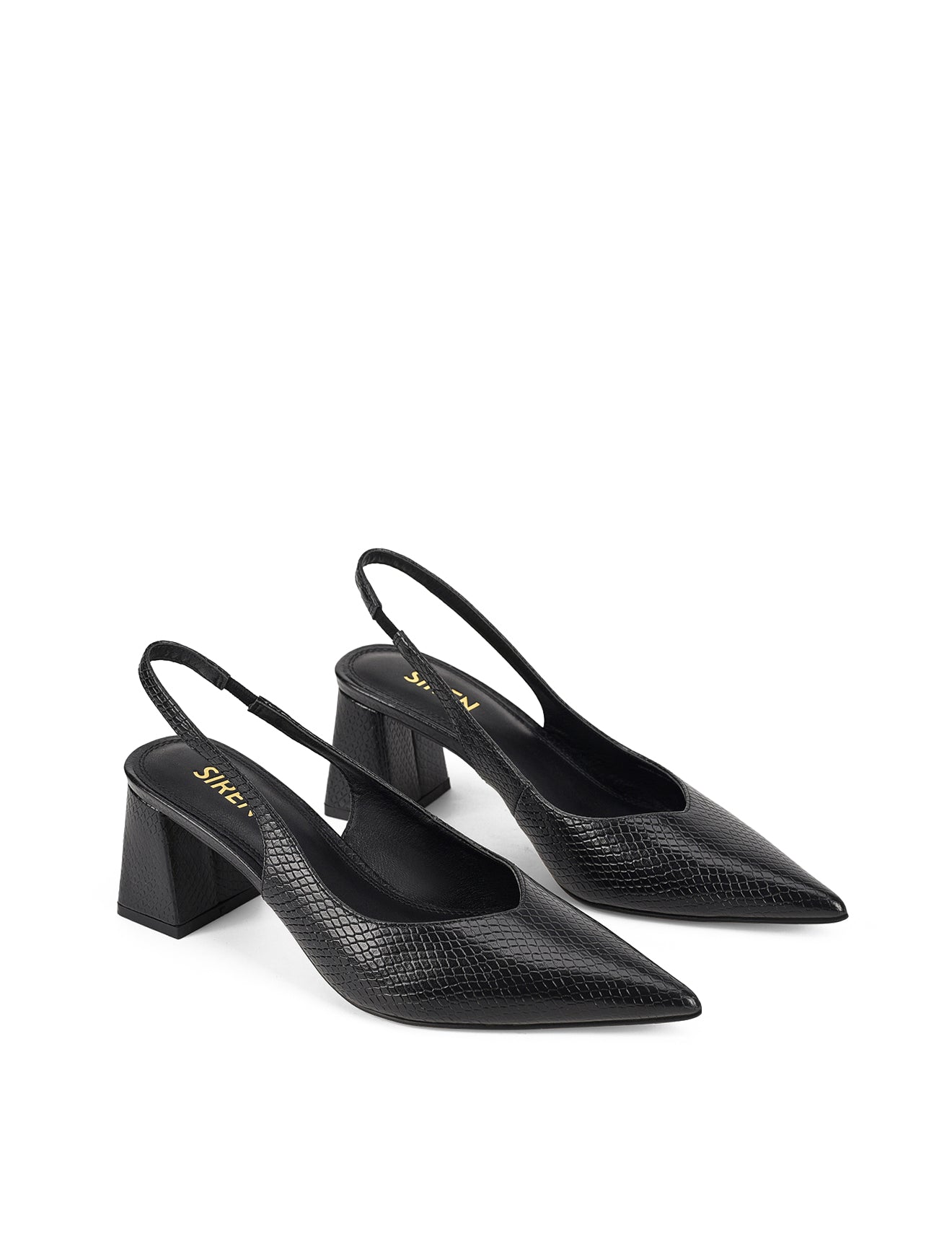 Yankee Slingback Block Heel Sandals - Black Snake Leather Women's Shoes for Work, Party & Evening Out