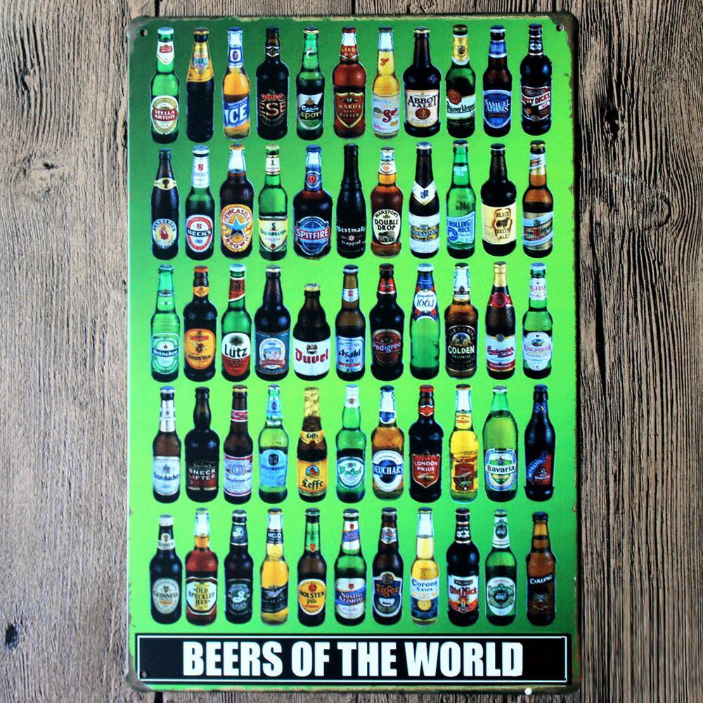 Beers of the World Metal Tin Sign - Vintage Beer Brand Wall Decor for Pub, Bar, Man Cave & Home Brewery - Perfect for Home, Office & Gift Giving