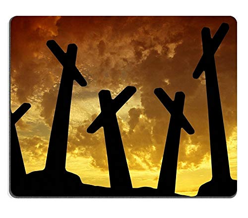Premium Gaming Mouse Pad - Natural Rubber Non-Slip Mouse Mat with Sunset Cross Silhouette Design (M0A01741) for PC, Laptop & Office Workstations