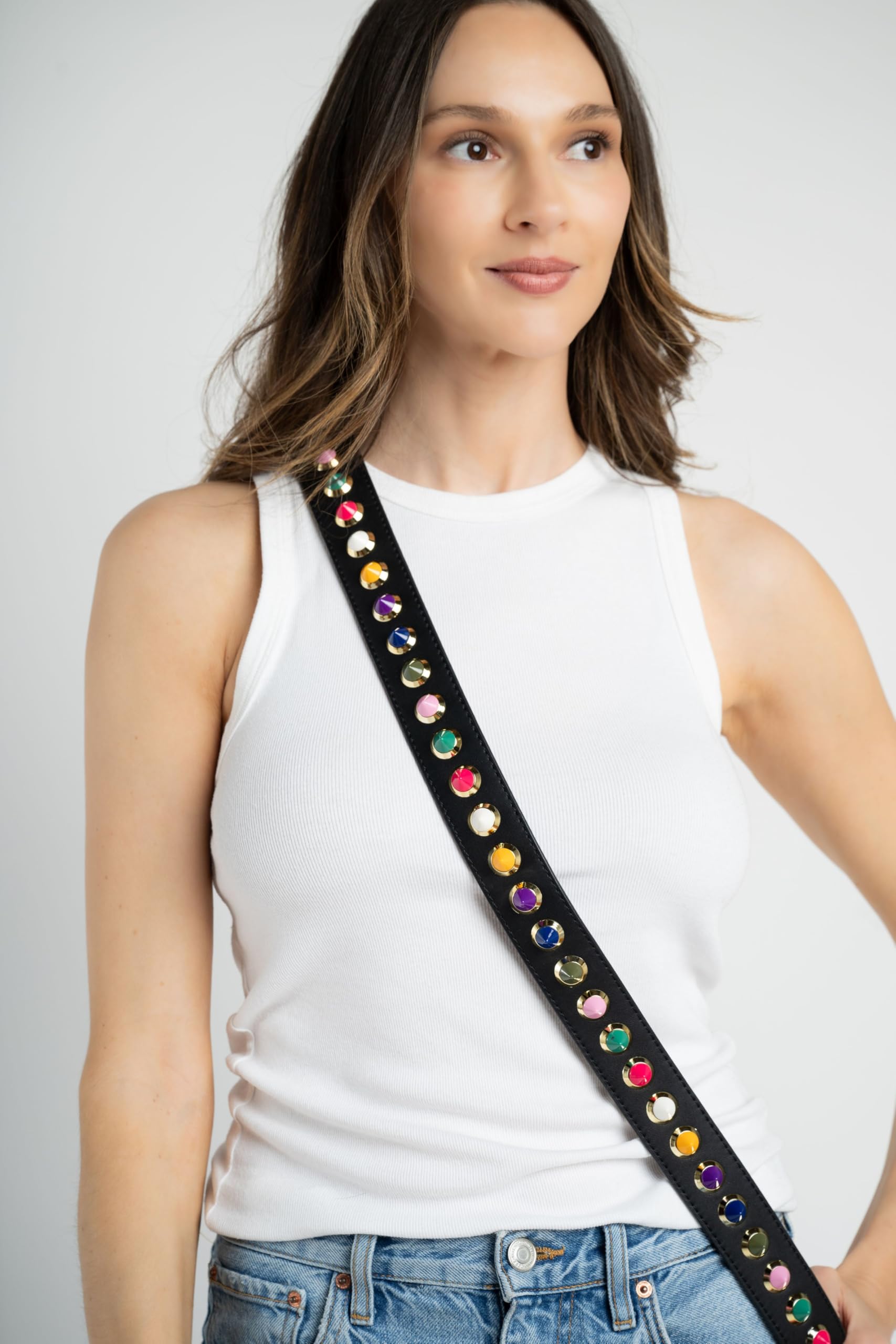 BLOC Studded Shoulder Strap for Crossbody Bags & Purses - Black with Multicolor Studs - Perfect for Everyday Use