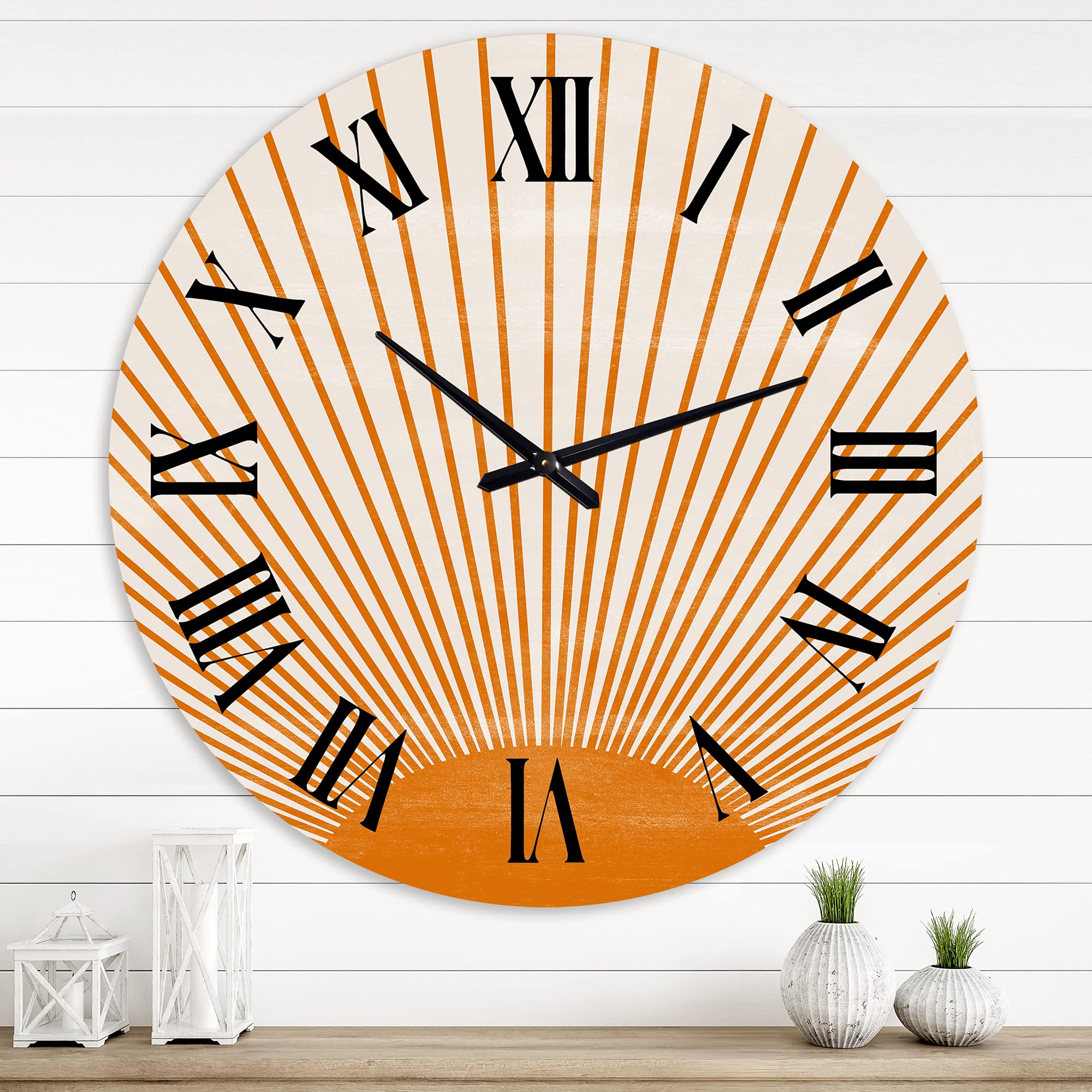 DesignQ Modern Wall Clock 'Orange Sun Print III' - Large Abstract & Fractal Wall Art Clock for Kitchen, Living Room, Bedroom & Office Decor - Perfect for Home, Apartment & Workspace Interior Design