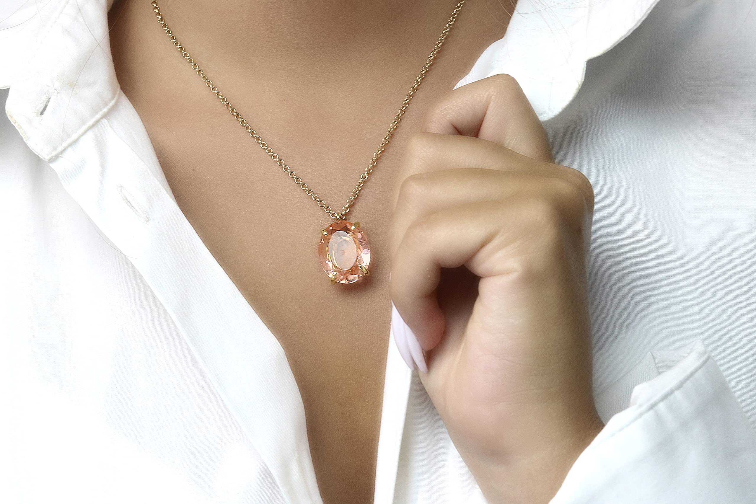 Morganite Pendant Necklace - Handmade Bridal Jewelry with Gift Box - Elegant Fashion Necklace for Weddings, Anniversaries & Special Occasions
