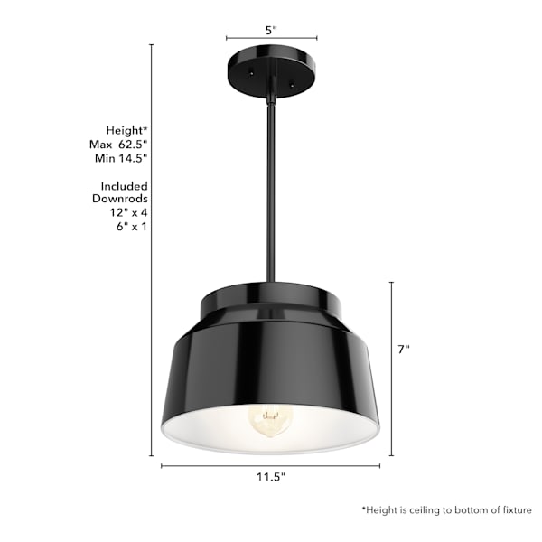 Hunter Cranbrook 1-Light Matte Black Pendant Light Fixture - Perfect for Kitchen Island, Dining Room, or Entryway Lighting