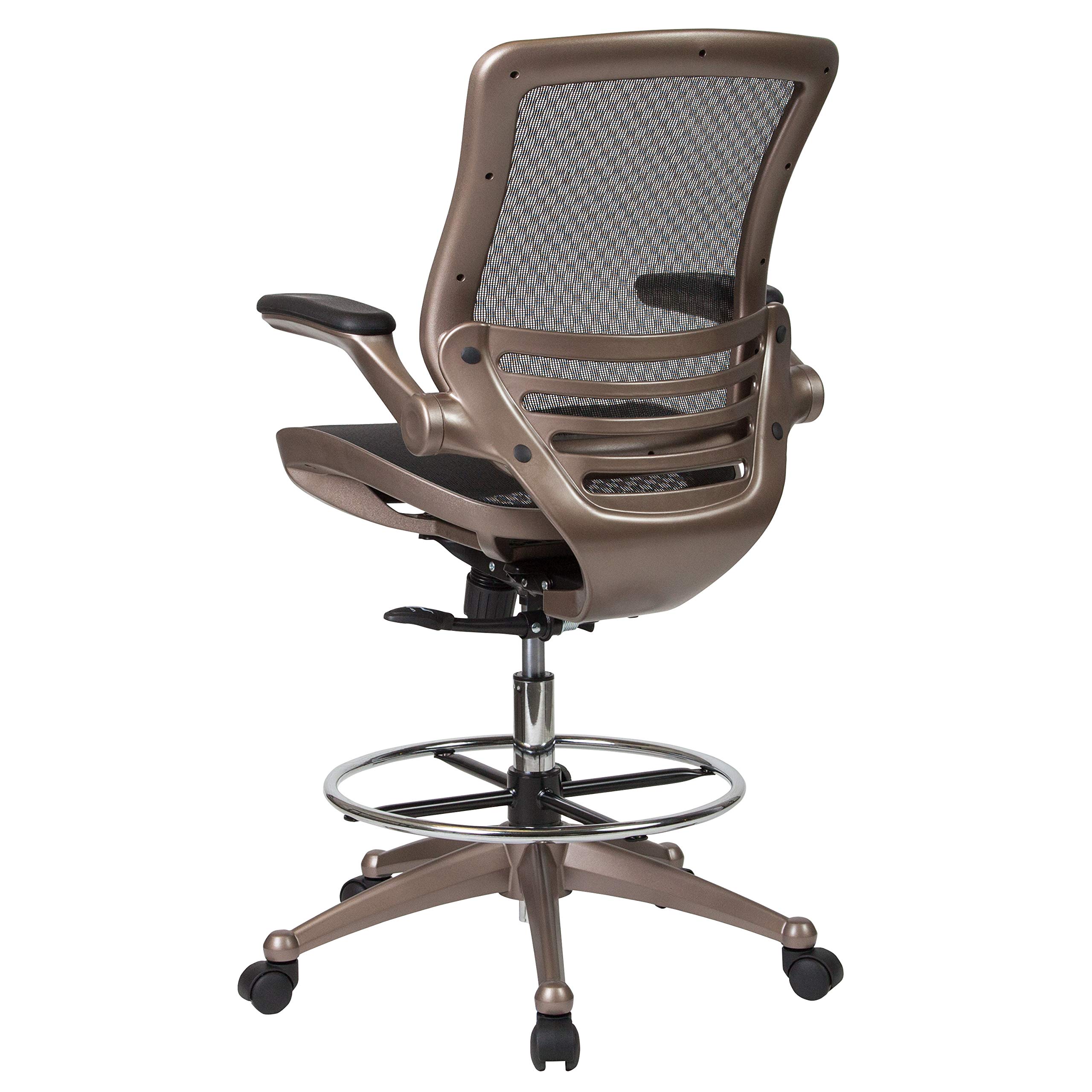 Ergonomic Mid-Back Transparent Black Mesh Office Chair with Gold Metal Frame & Flip-Up Arms - Perfect for Architects, Drafting Tables, Home Office & Gaming Setup