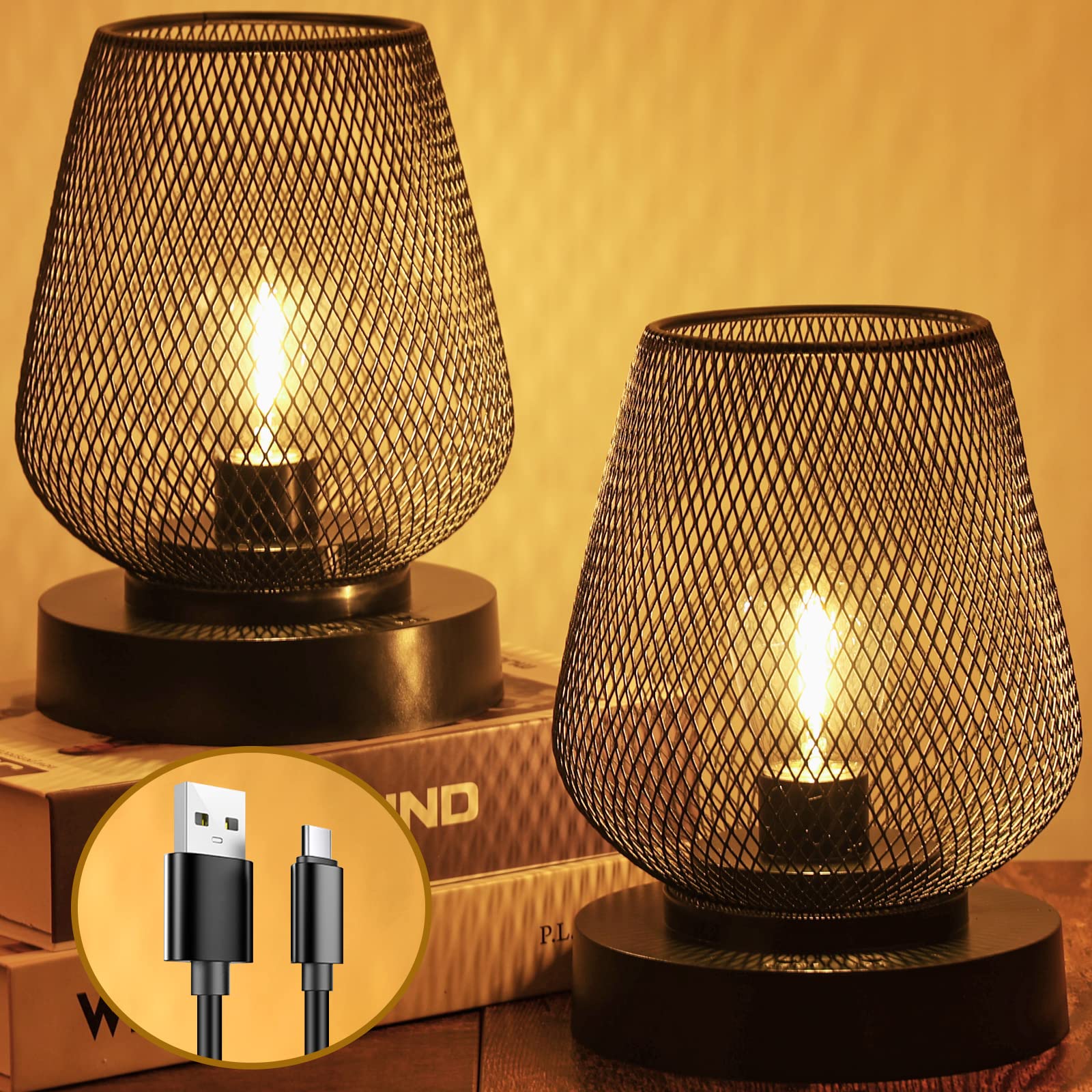 UBright 2 Pack Rechargeable Cordless Table Lamp - 4 Lighting Modes, Metal Battery Operated LED Light with Bulb Included for Indoor Outdoor Use - Perfect for Bedroom, Living Room, Patio, Camping & Emergency Lighting (Black)
