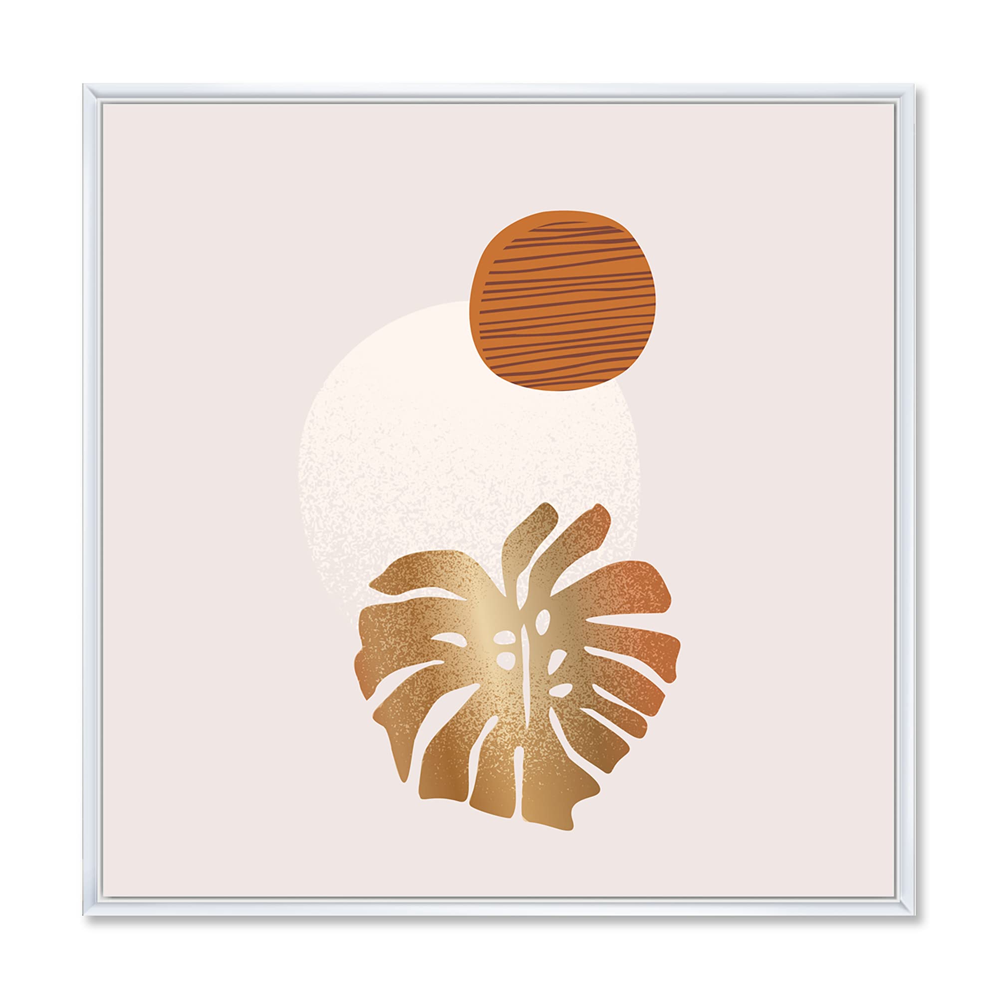 DesignQ Tropical Palm Leaf & Abstract Geometry Shapes II - Modern Framed Canvas Wall Art Print for Living Room, Bedroom & Office Decor