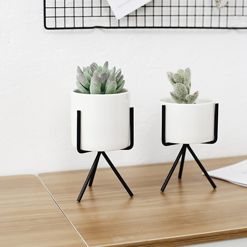 Veemoon Ceramic Flower Pot Set of 3 - Modern Indoor Planters with Iron Stand for Succulents, Cactus & Houseplants | Perfect for Home Decor, Office Desk & Gift Giving