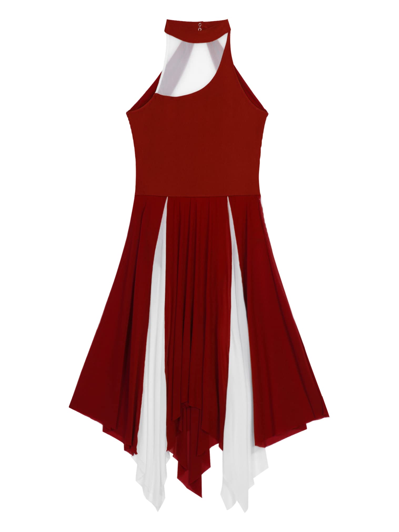 JEATHA Women's Mesh Lyrical Dance Costume - Sleeveless Halter Neck Cut Out Back Modern Dance Dress for Ballet, Contemporary & Performance Wear
