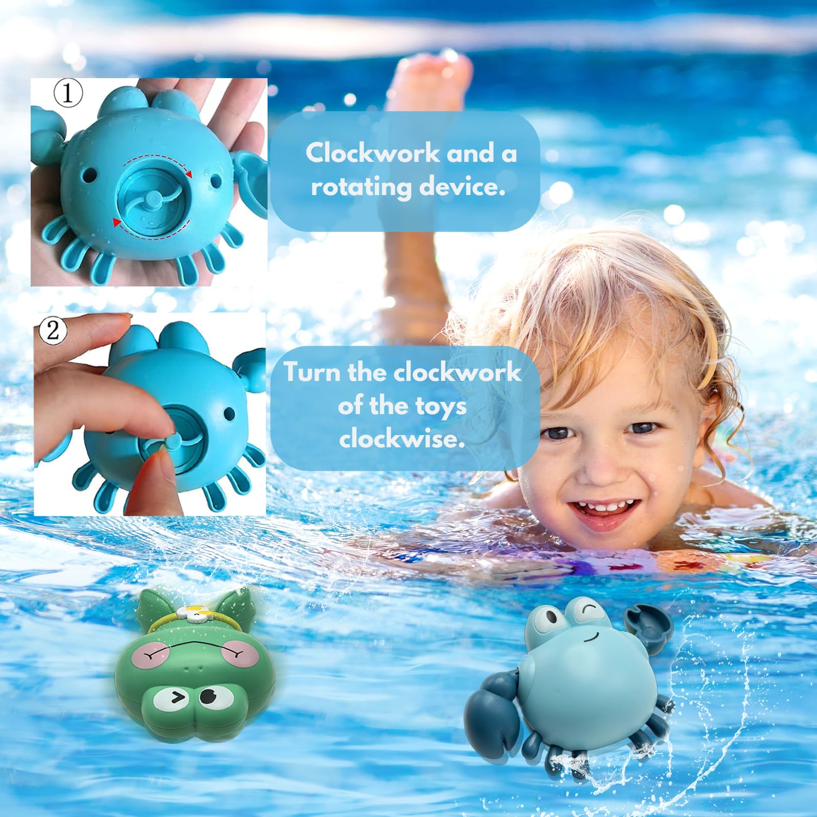 LYEBAOHAO Baby Bath Toys - Floating Octopus with 5 Animal Hoopla Rings & 2 Wind-up Swimming Toys | Fun Bathtub & Pool Water Toys for Toddlers, Infants, Boys & Girls | Perfect Gift for Bath Time, Splash Play & Learning Colors