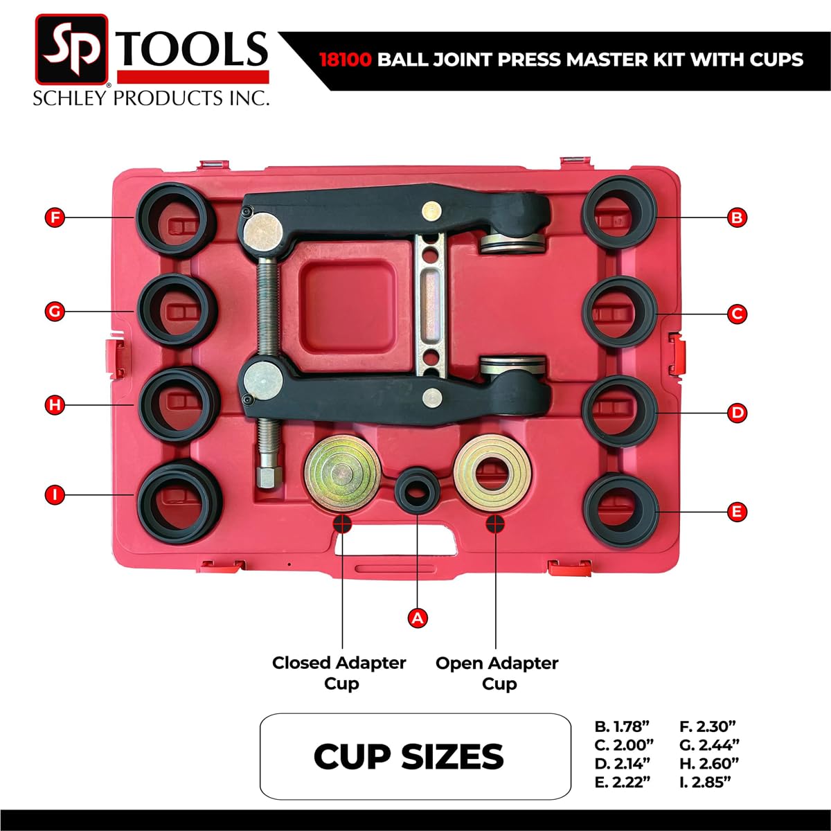 18100 Ball Joint Press Tool Master Set with Cups - Heavy Duty Suspension Repair Kit for Trucks, SUVs & Cars - DIY Auto Mechanic Tool for Ball Joint Replacement & Removal