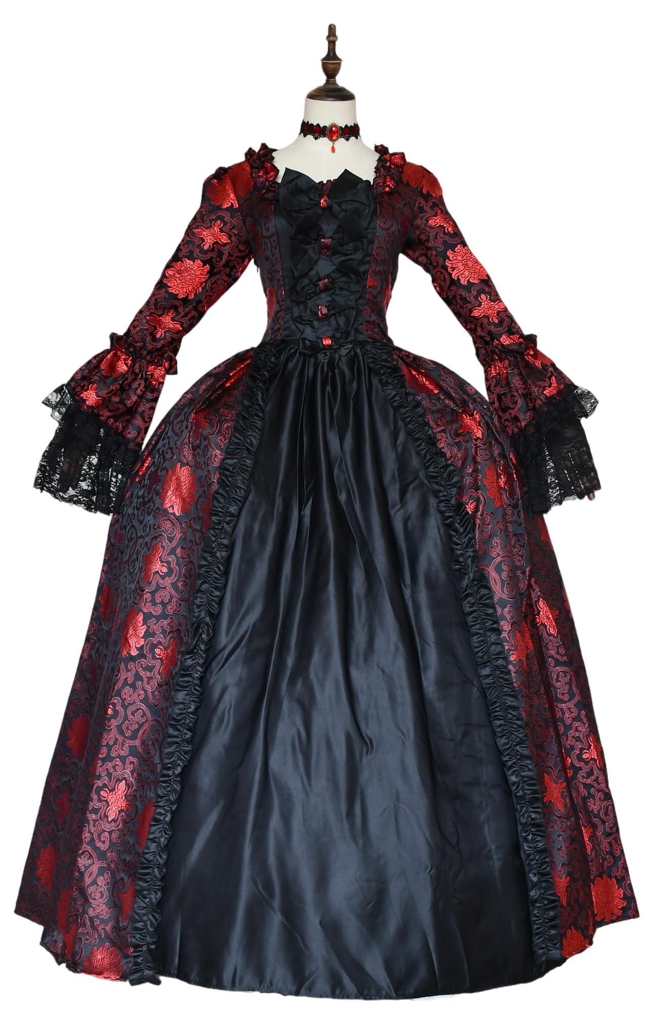 Victorian Ball Gown for Women - Elegant Long Sleeve Party Dress with Rococo Details | Perfect for Masquerade Balls, Costume Parties & Historical Reenactments