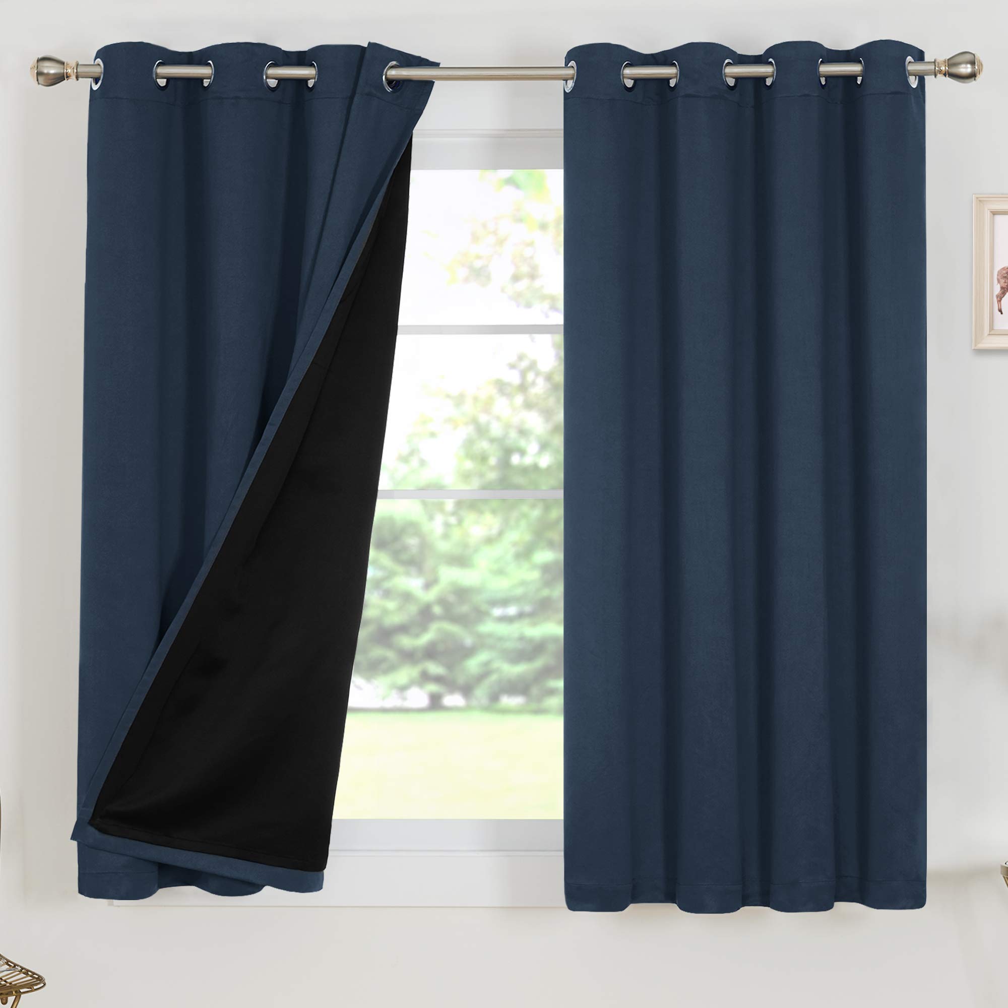 Deconovo 100% Blackout Curtains Navy Blue with Thermal Insulated Lining - 2 Panels 52x54 Inch Room Darkening Energy Saving Window Drapes for Bedroom, Living Room & Nursery - Noise Reducing & Light Blocking for Better Sleep