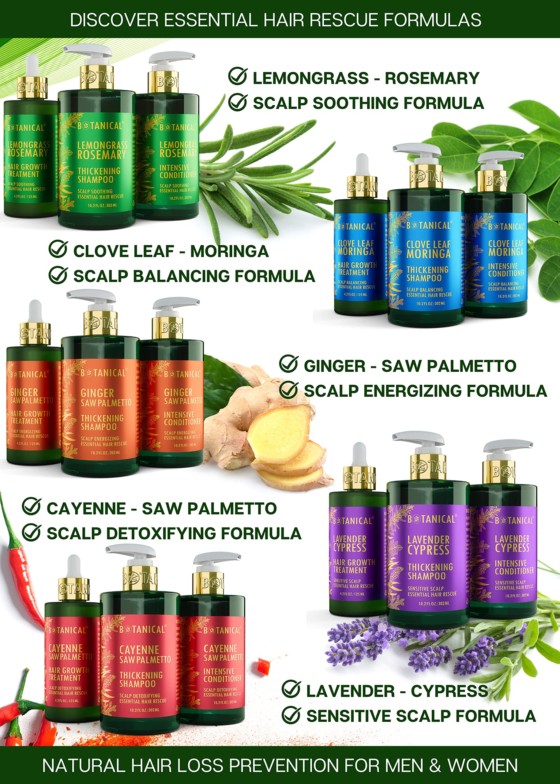 Botanical Hair Growth Treatment & Scalp Detox Shampoo with Cayenne & Saw Palmetto - Thickening Shampoo and Anti-Thinning Conditioner for Hair Loss in Women & Men | Promotes Healthy Hair Growth for Daily Use & Styling