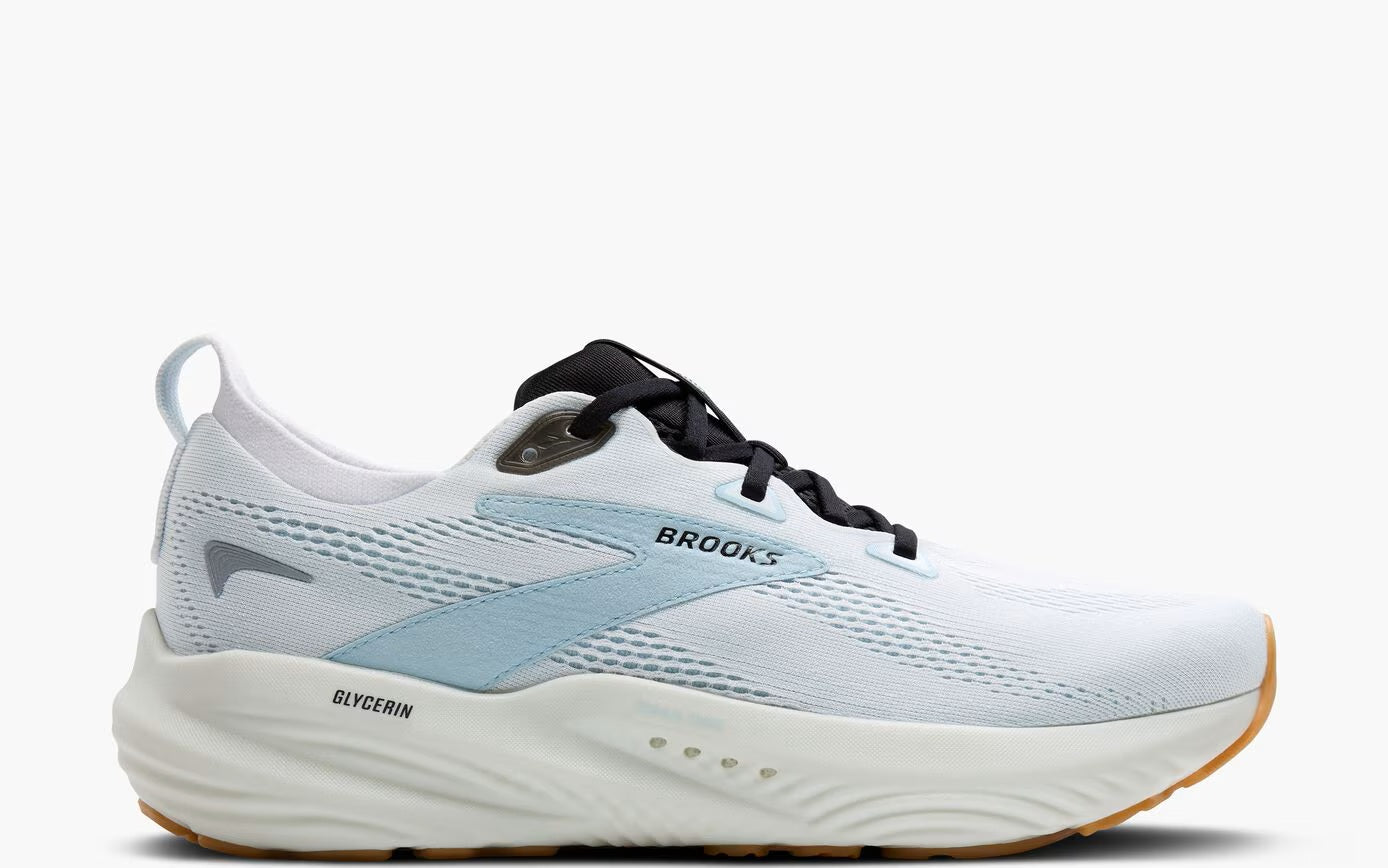Brooks Men's Glycerin 22 Running Shoes - Bright White/Winter Sky/Black | Cushioned Road Running Sneakers for Men | Perfect for Marathon Training & Daily Jogging