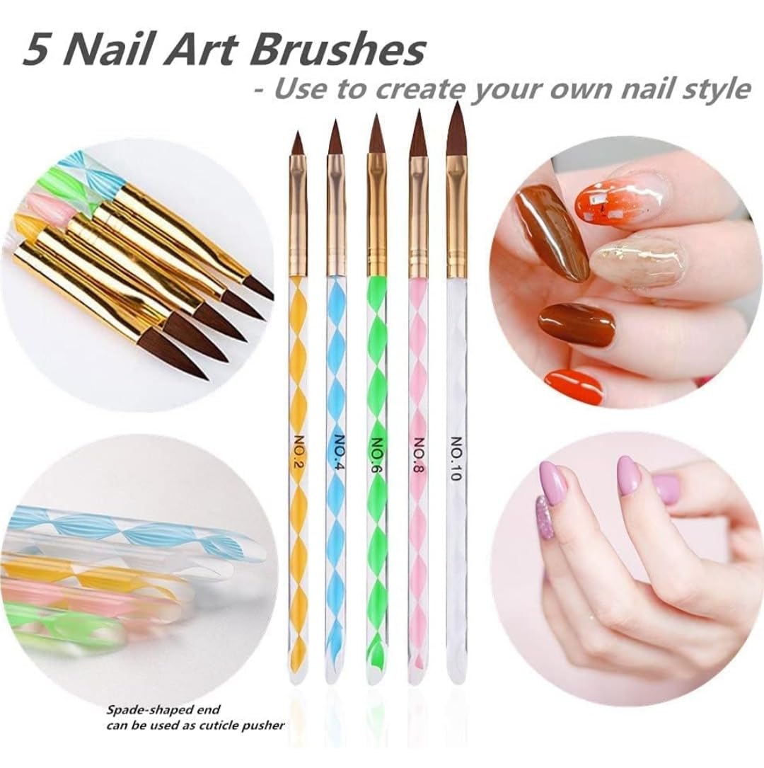 5 Pcs Acrylic Nail Brushes Set - Professional Nail Art Brushes for Acrylic Application & Nail Design (Transparent) - Perfect for Salon, DIY Manicure & Nail Extension