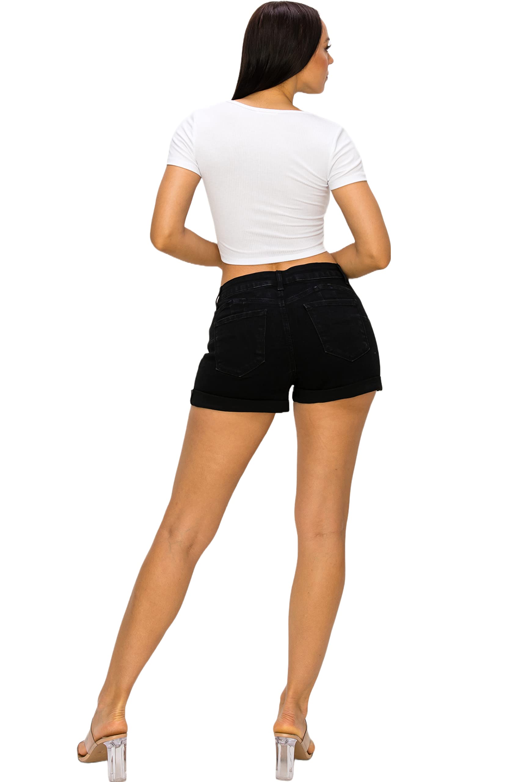 Women's High Waisted Stretch Denim Jean Shorts - Comfortable Casual Distressed Denim Shorts for Summer Outfits, Beach Vacations & Street Style