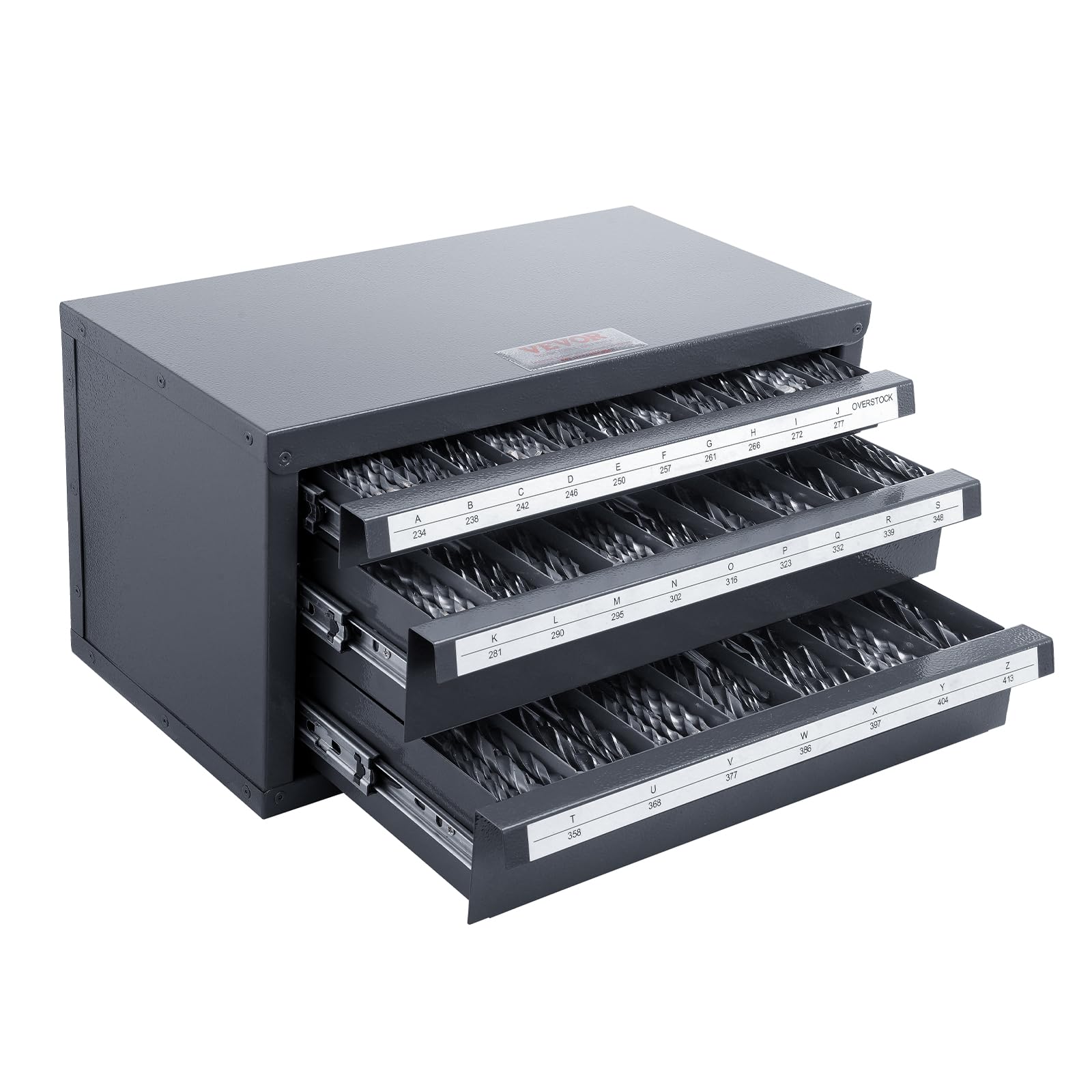 VEVOR 3-Drawer Drill Bit Organizer Cabinet - 27-Compartment Steel Drill Bit Storage for Letter Sizes A-Z | Workshop Tool Organization & Garage Storage Solution
