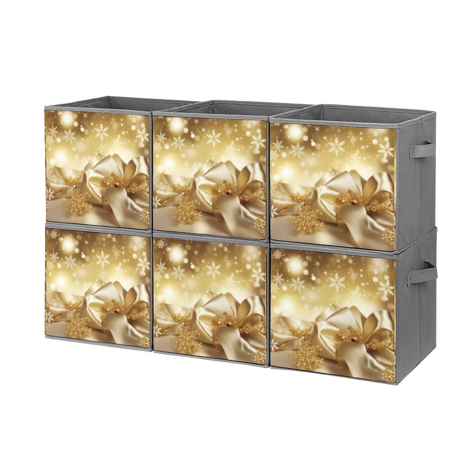 6-Pack Gold Silk Christmas Storage Bins - Collapsible Fabric Storage Baskets with Handles, Large Closet Organizer for Clothing, Home Decor & Holiday Storage | Perfect for Bedroom, Closet & Seasonal Decor Organization
