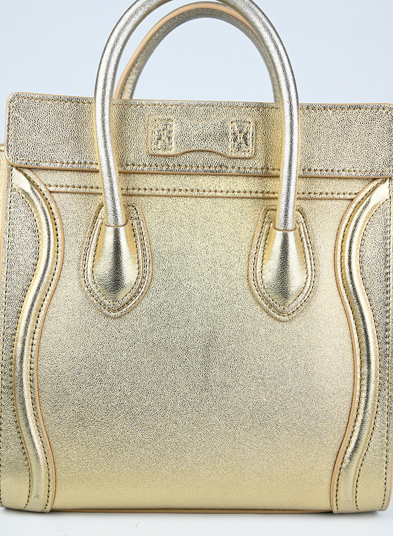 Celine Luggage Nano Handbag in Gold - Luxury Leather Tote for Women, Perfect for Work, Travel & Everyday Use