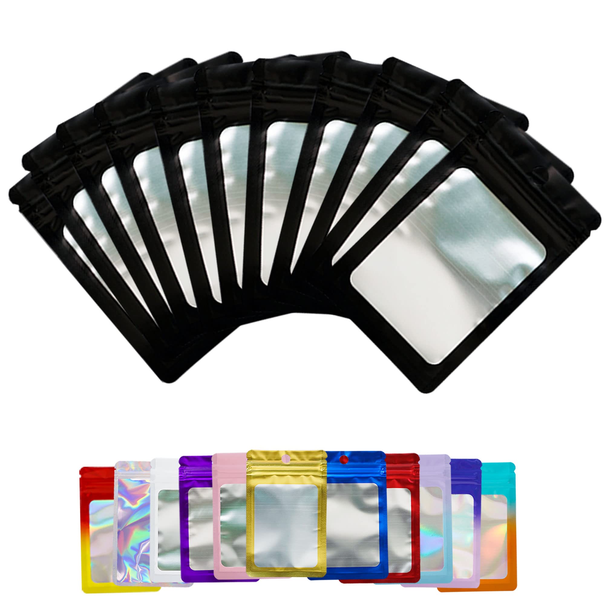 100-Pack Black Holographic Mylar Bags 2.36