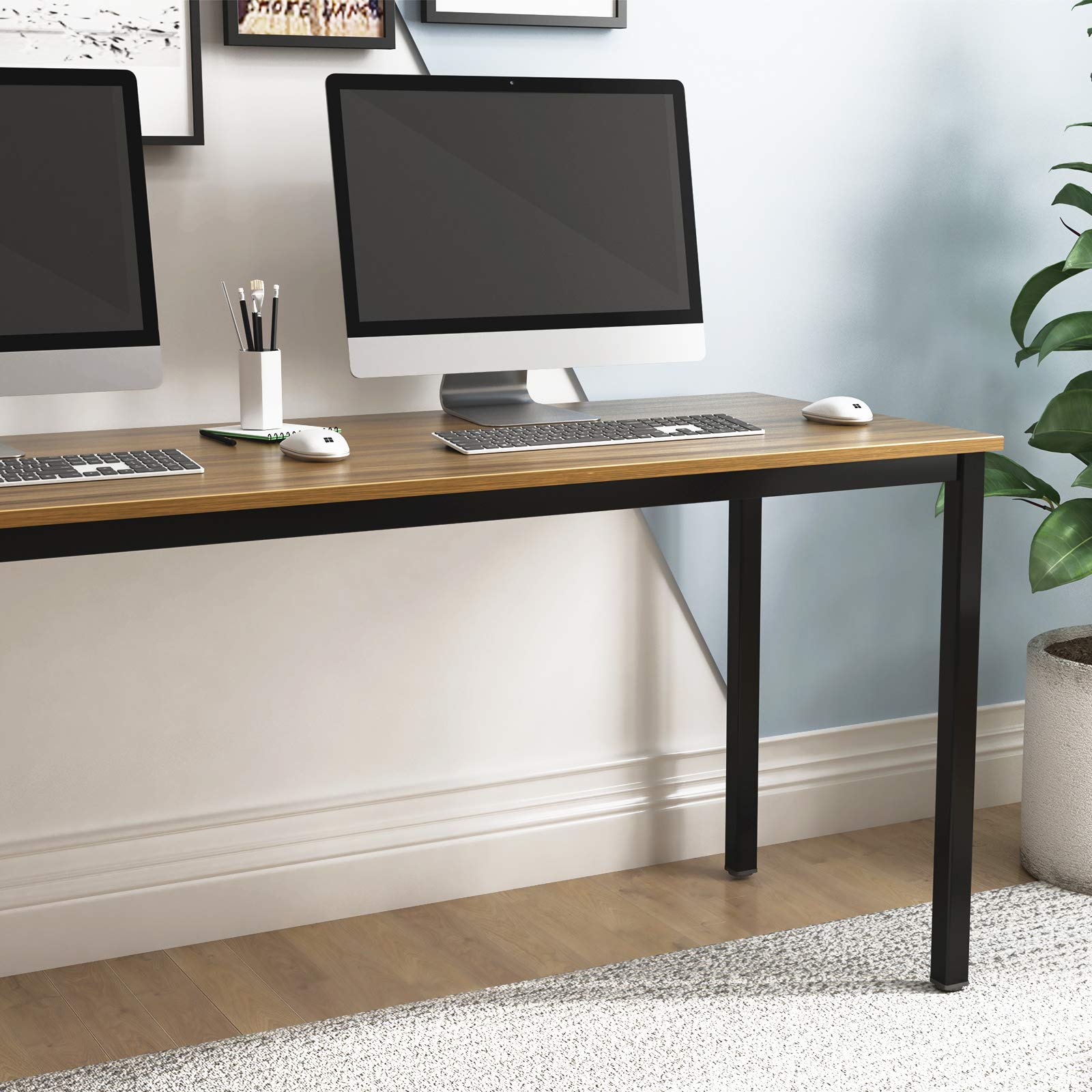 Soges 63 Inch Long Computer Desk - Home Office Desk, Writing Desk, Study Table, Gaming Desk - Dark Oak LD-AC160WN for Small Spaces & Workstations