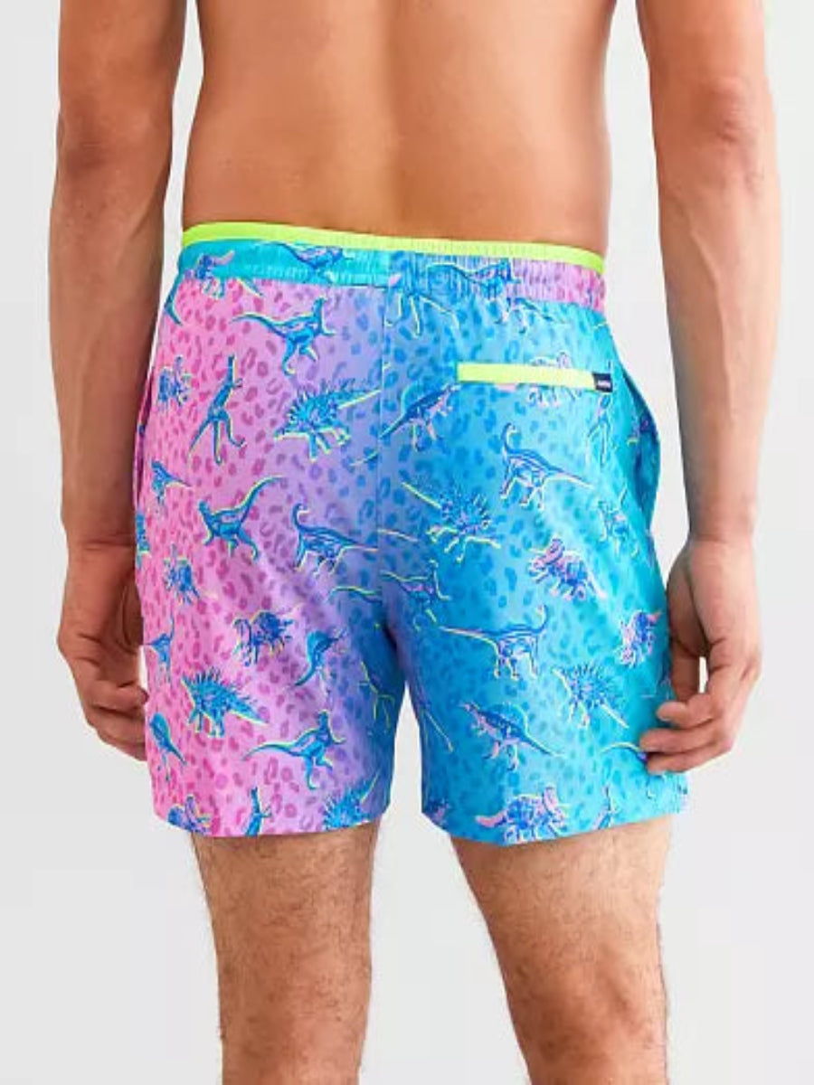 Chubbies 5.5 Inch Dino Delights Swim Trunks for Men - Turquoise/Aqua Dinosaur Print Swim Shorts | Beach, Pool, Vacation & Summer Water Activities