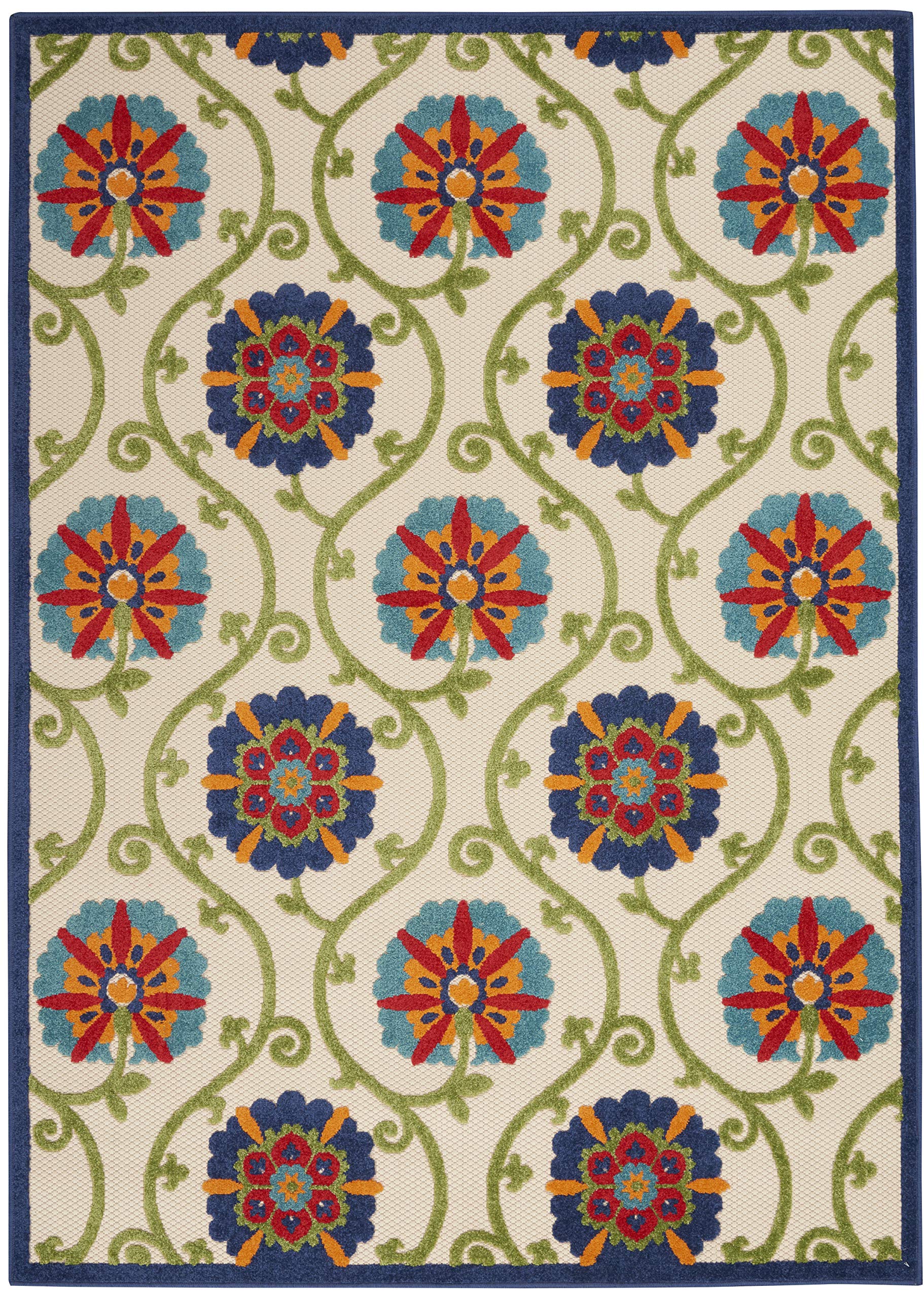 Nourison Aloha Indoor-Outdoor 7' x 10' Area Rug - Blue & Multicolor Design, Easy to Clean, Non-Shedding | Perfect for Bedroom, Living Room, Dining Room, Deck, Backyard & Patio (7x10)