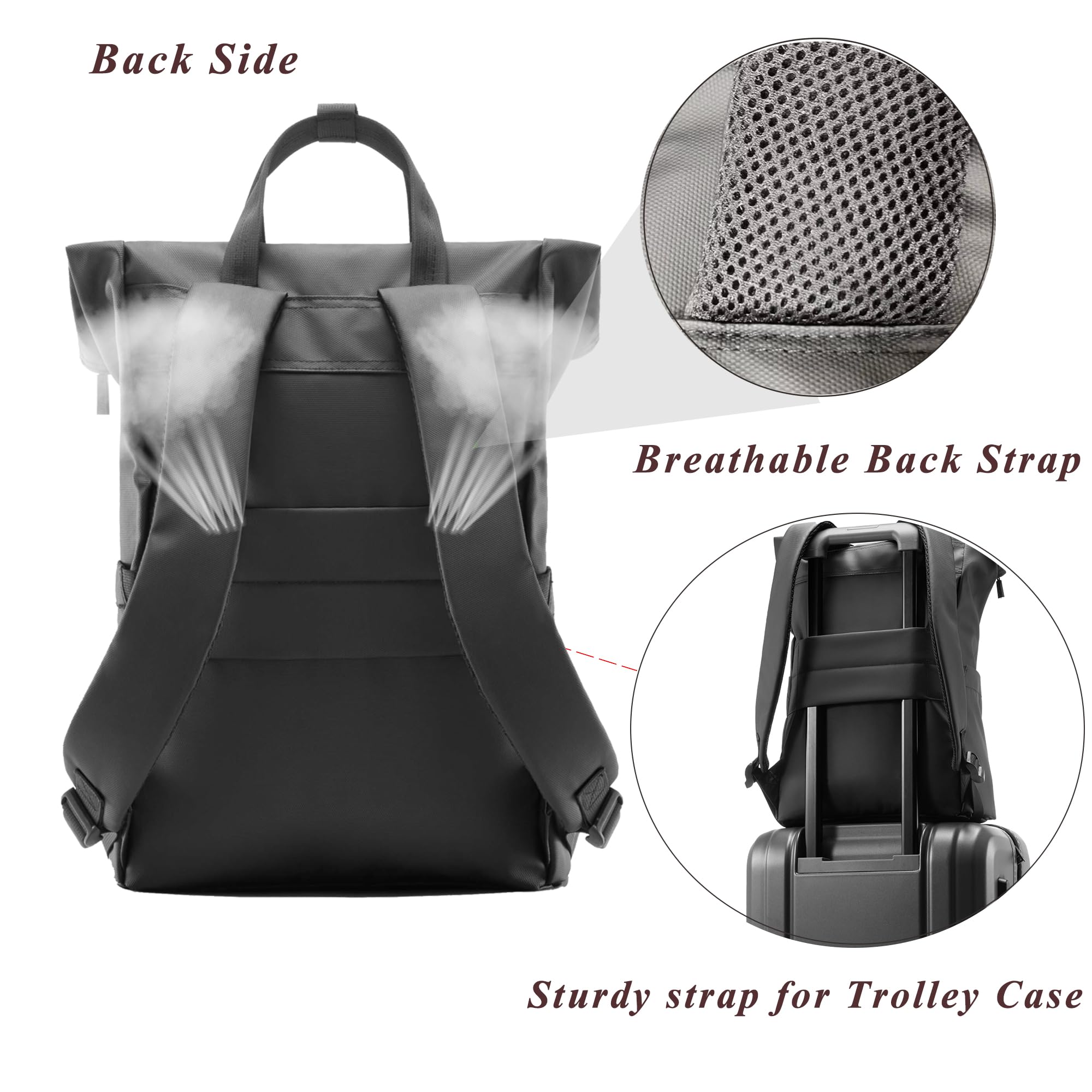 Expandable Roll Top Laptop Backpack - Water-Resistant 15-20L Rucksack for 15 Inch Laptops, Adjustable Large Capacity Daypack for Work, Business, College - Ideal for Men & Women in Urban Commuting & Travel