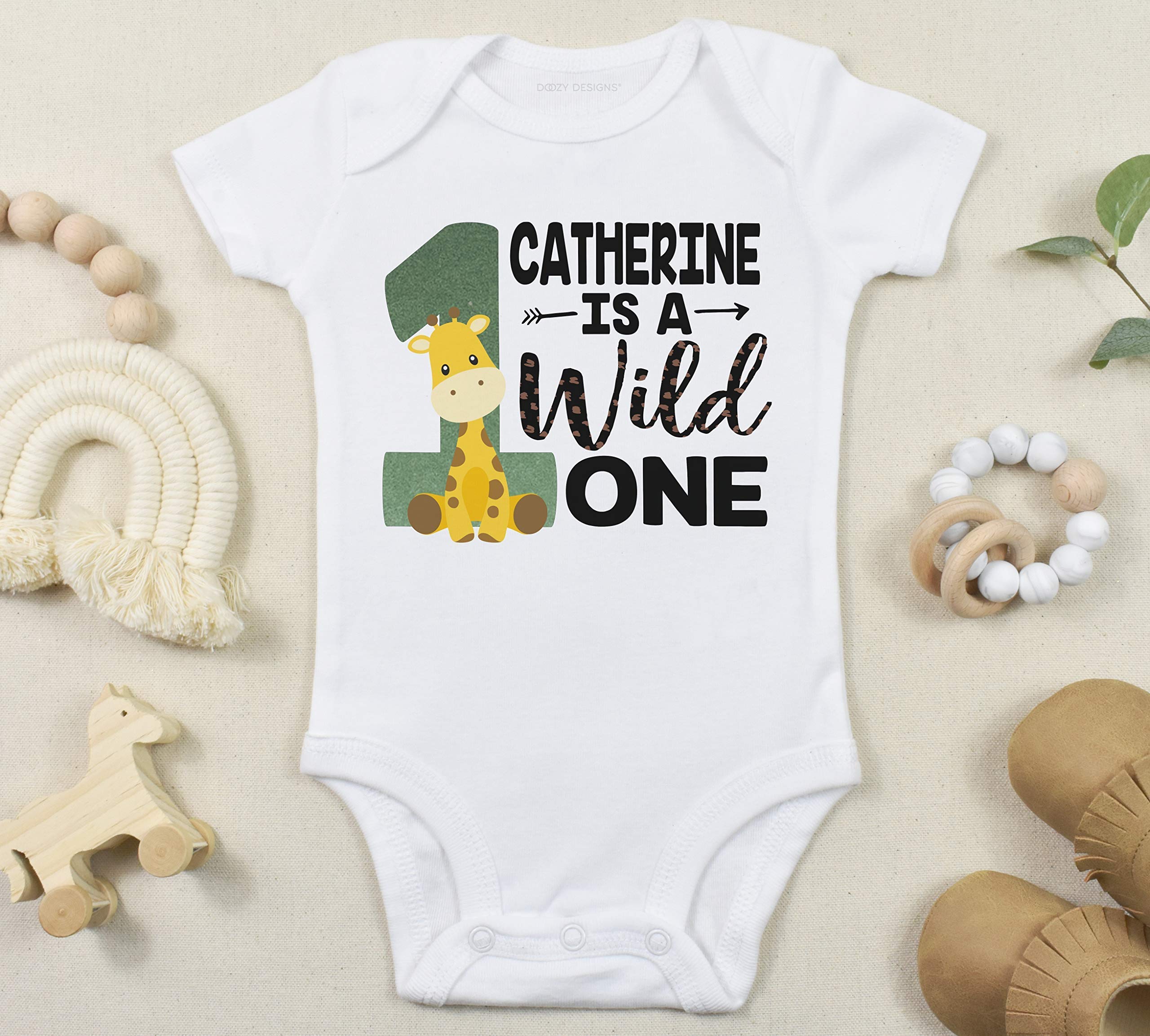 Personalized Safari First Birthday Bodysuit - Wild One Birthday Outfit for Boys & Girls with Giraffe Design & Name - Perfect for Zoo Theme Parties, Baby Showers & 1st Birthday Celebrations