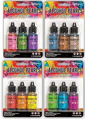 Ranger Tim Holtz Adirondack Alcohol Ink Pearl Set - 12 Pearls, Blending Solution, Pen & Purple Turtle Blending Stick for Yupo Paper, Cardstock, Resin Tinting | DIY Craft, Scrapbooking, Mixed Media Art Projects